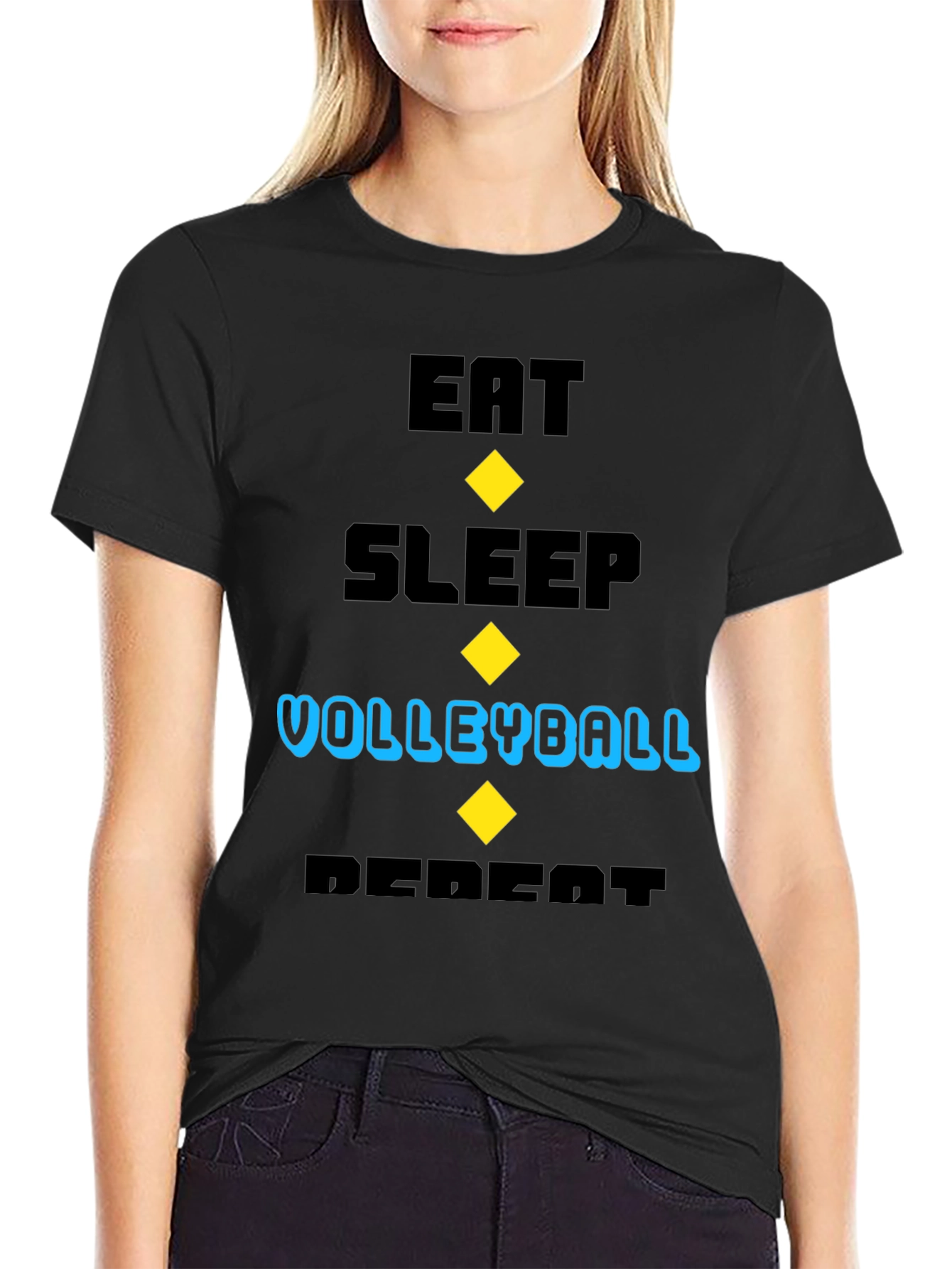 Black Eat Sleep Volleyball Repeat Black T-Shirt view 2