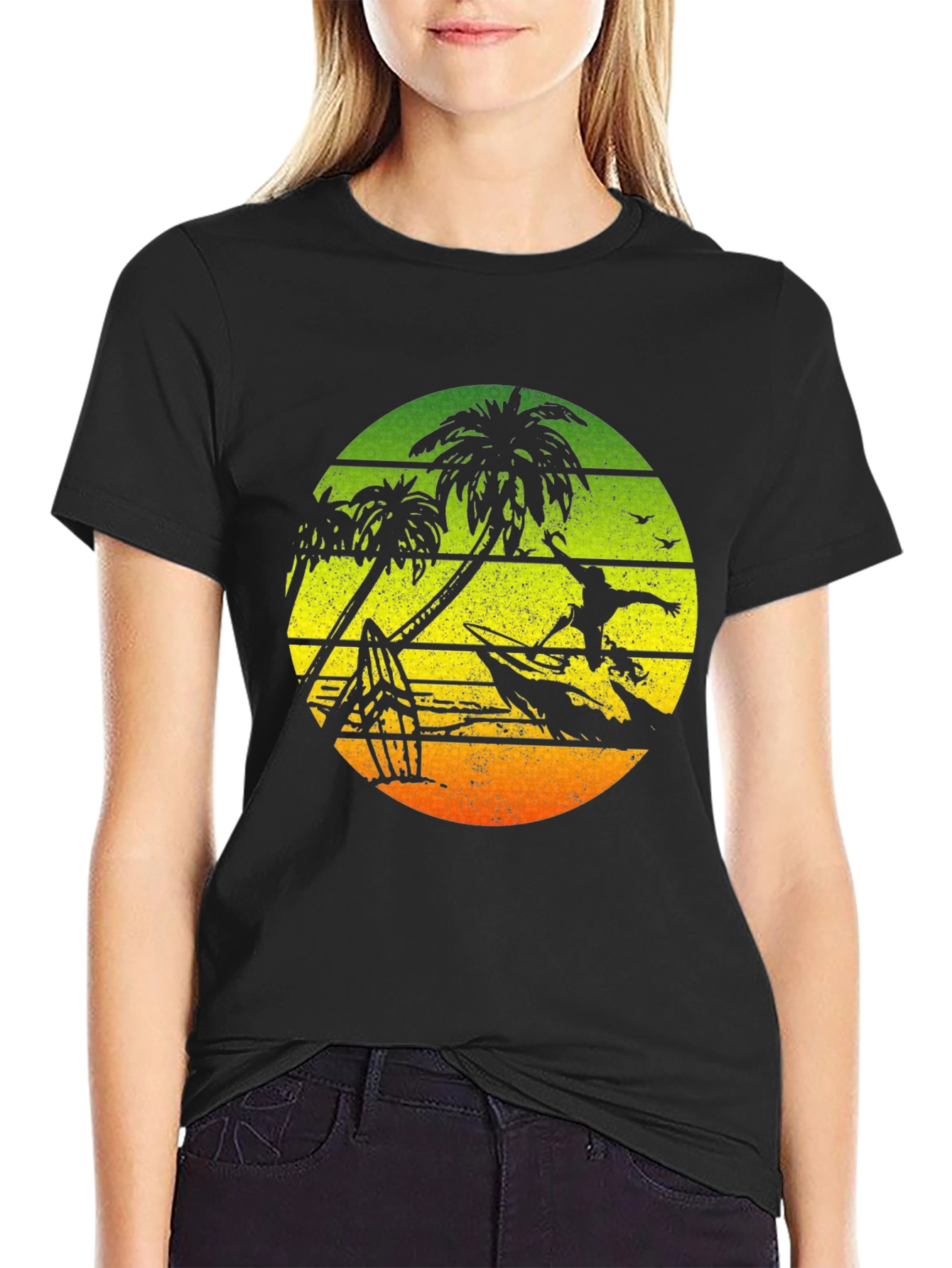 Black Surfing Palm Tree Graphic T-Shirt - Black view 2