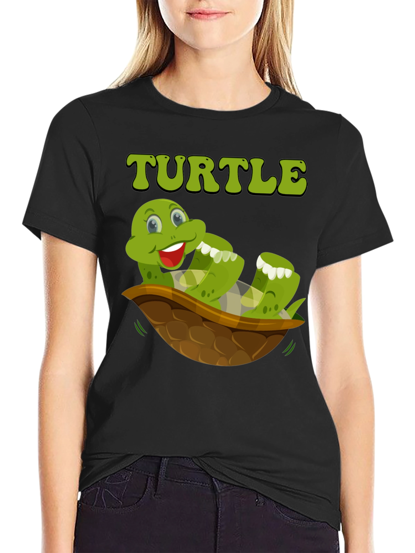 Black Funny Turtle T-Shirt - Cartoon Graphic Tee view 2