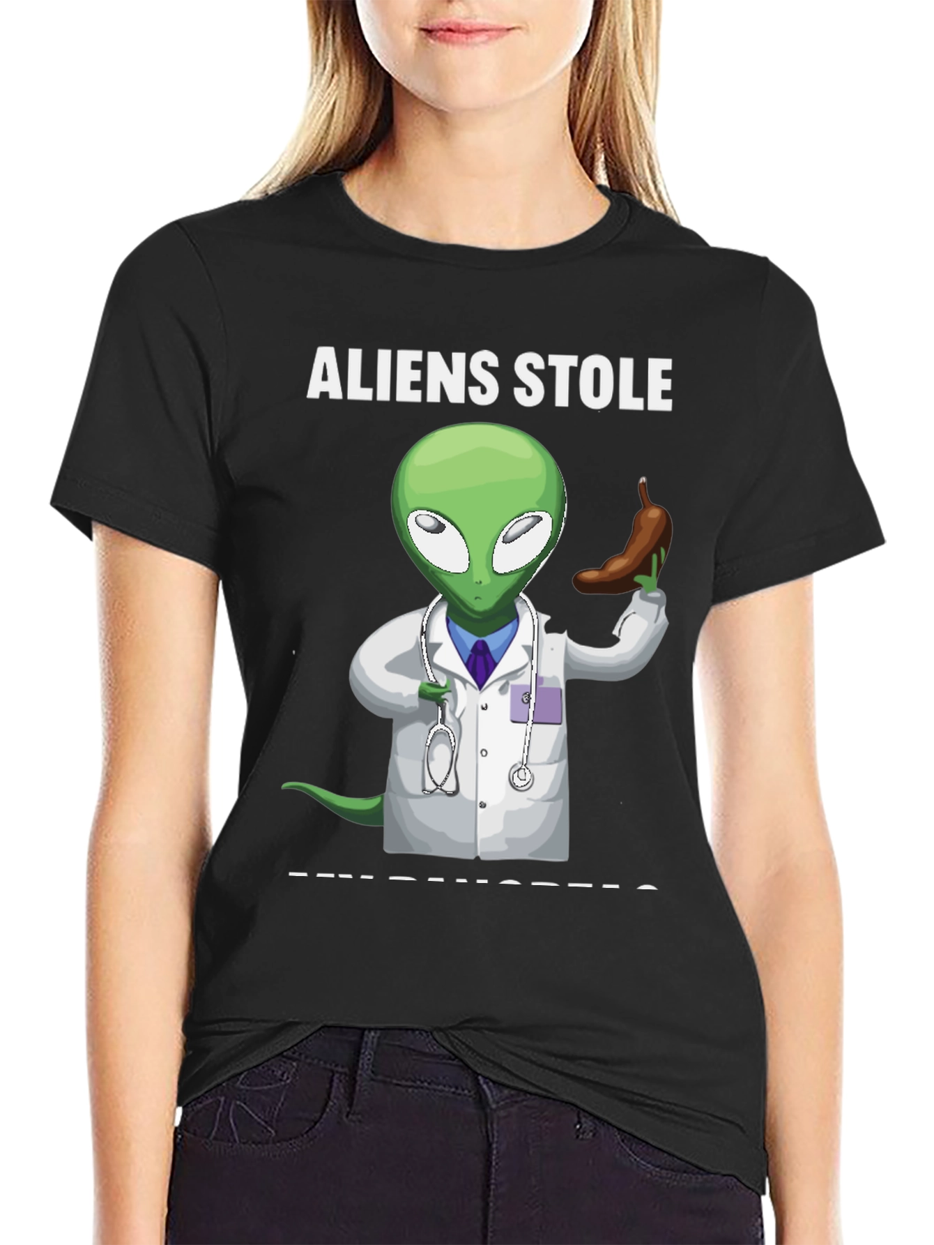 Black Aliens Stole My Pancreas Graphic T-Shirt view 2