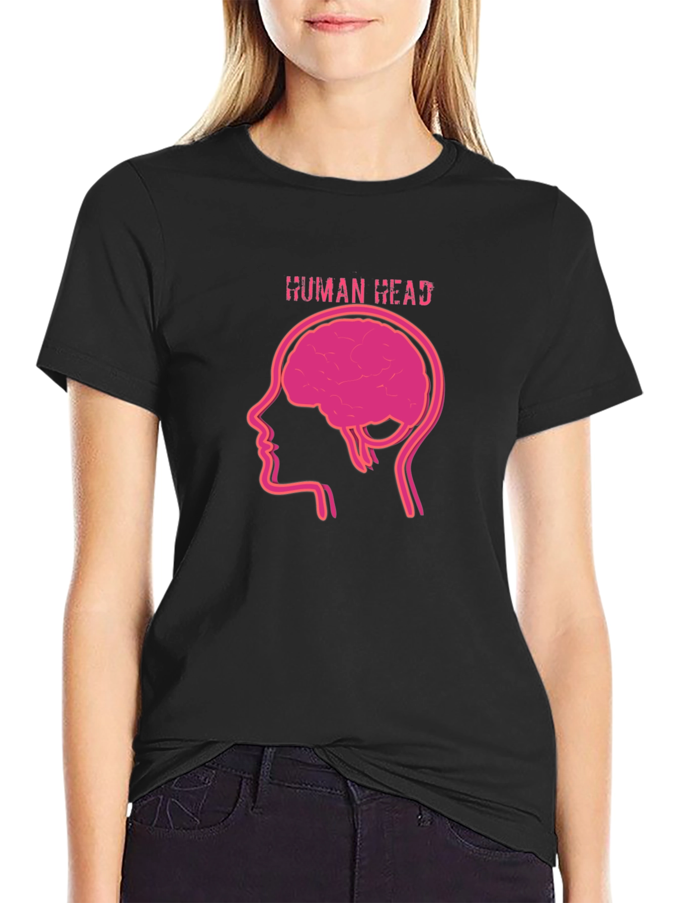 Black Human Head Brain Graphic T-Shirt - Black view 2
