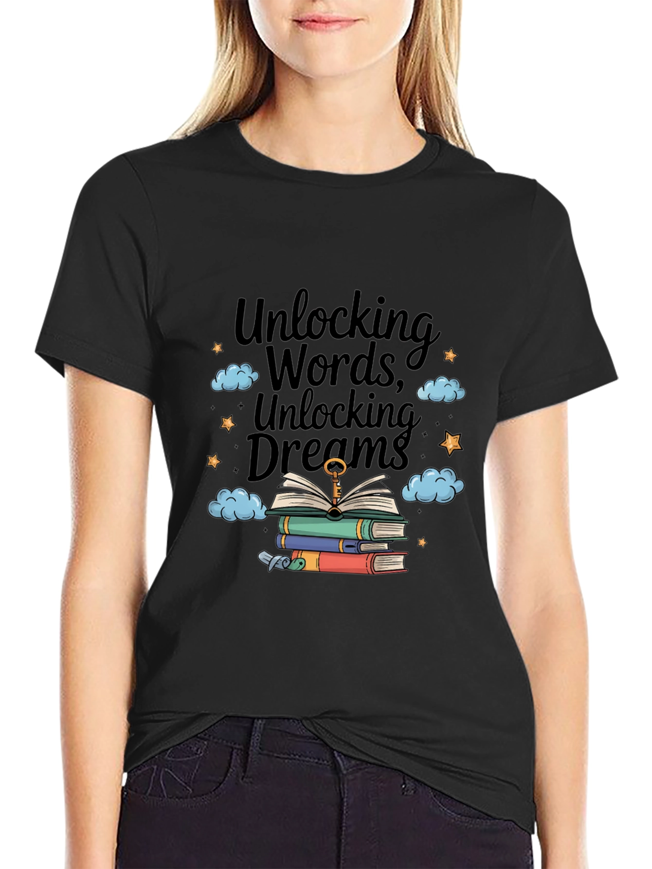 Black Unlocking Words & Dreams T-Shirt view 2