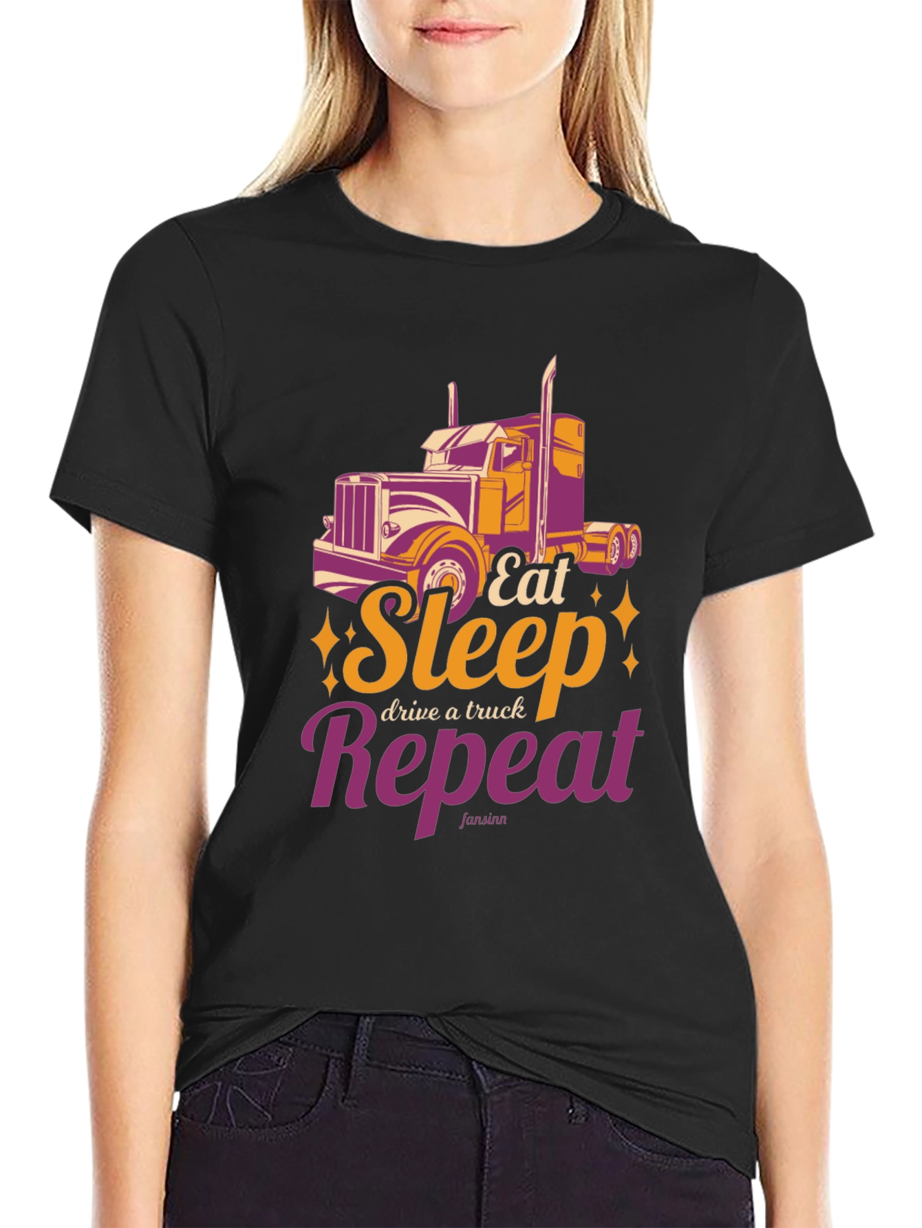 Black Trucker's T-Shirt: Eat Sleep Drive Repeat view 2