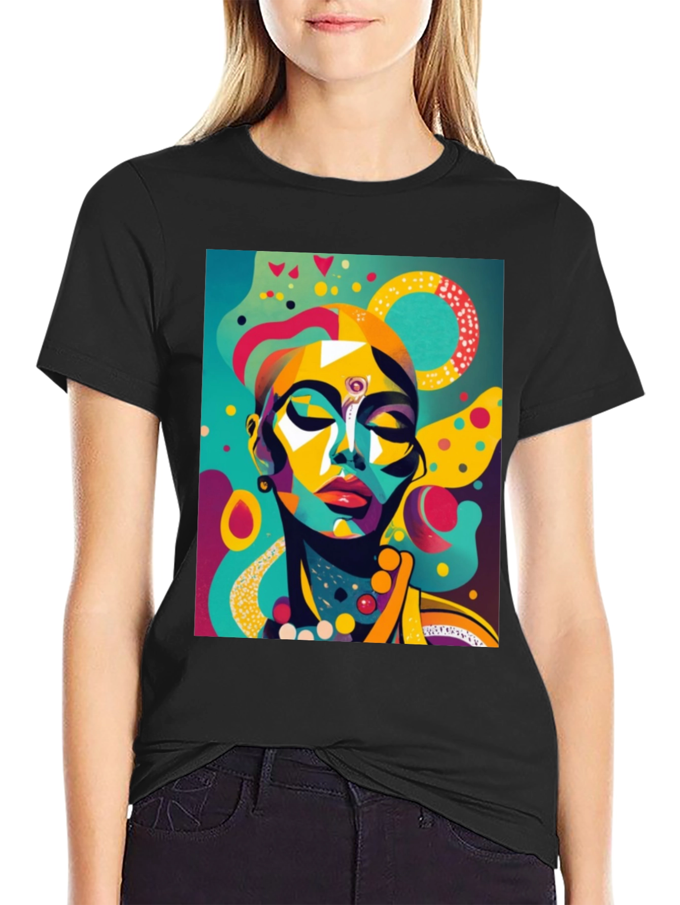 Black Abstract Art Print Tee - Modern Graphic T-Shirt view 2