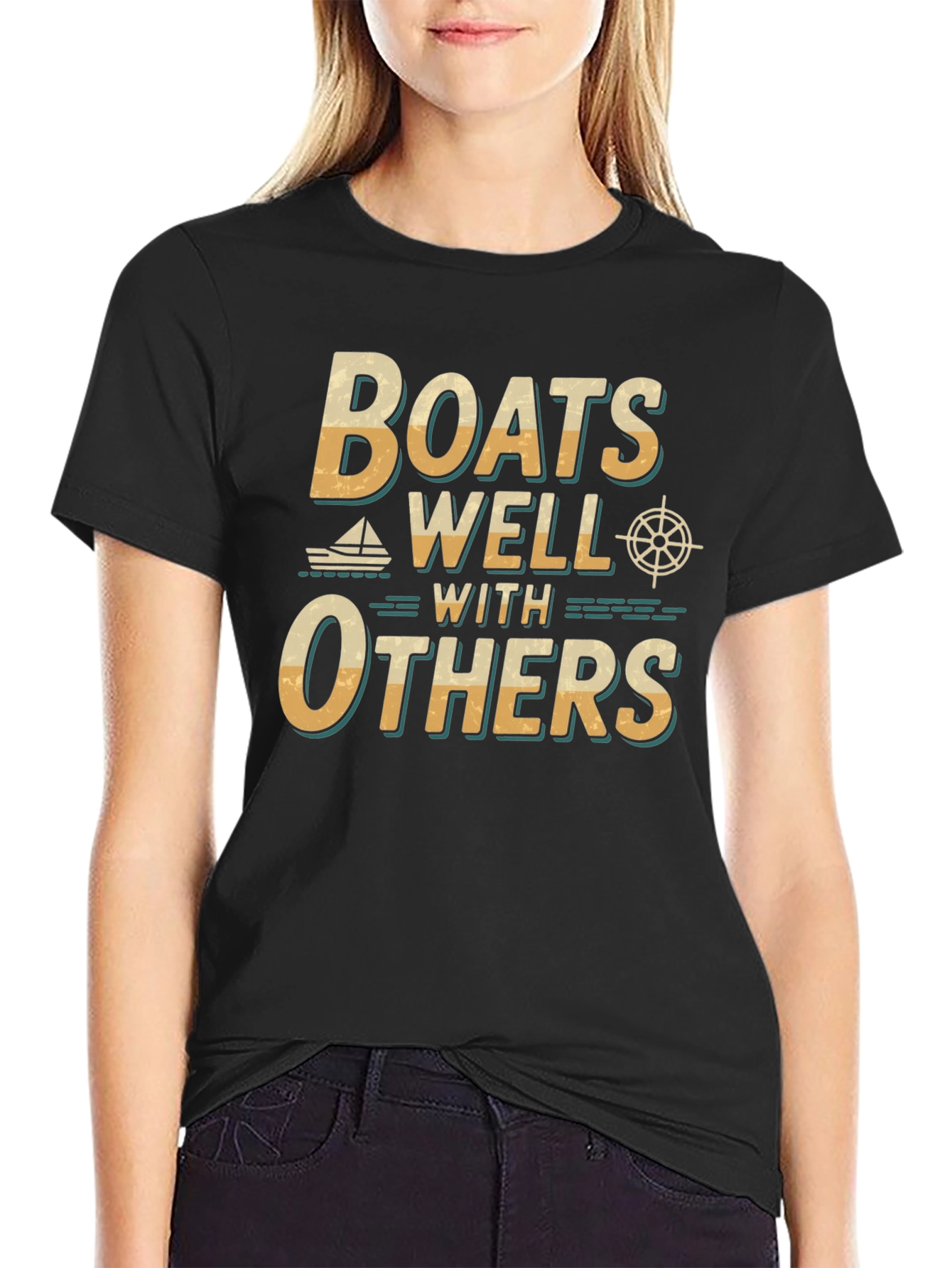 Black Boats Well With Others T-Shirt - Nautical Theme view 2