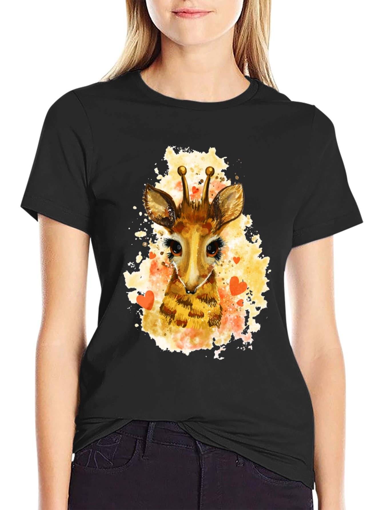 Black Giraffe Watercolor Graphic Tee view 2