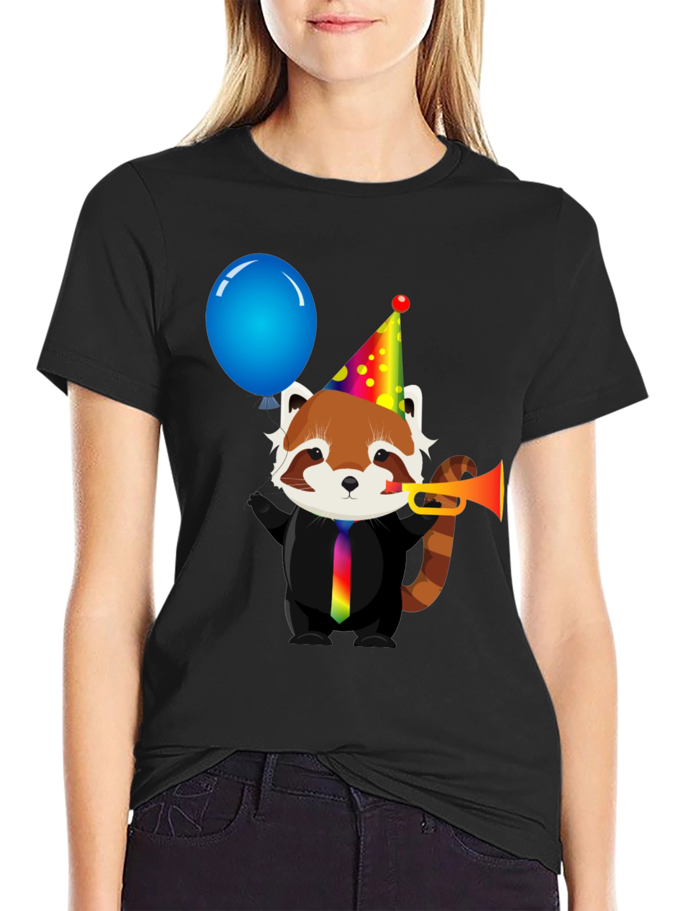 Black Party Red Panda T-Shirt - Fun & Unique Design view 2