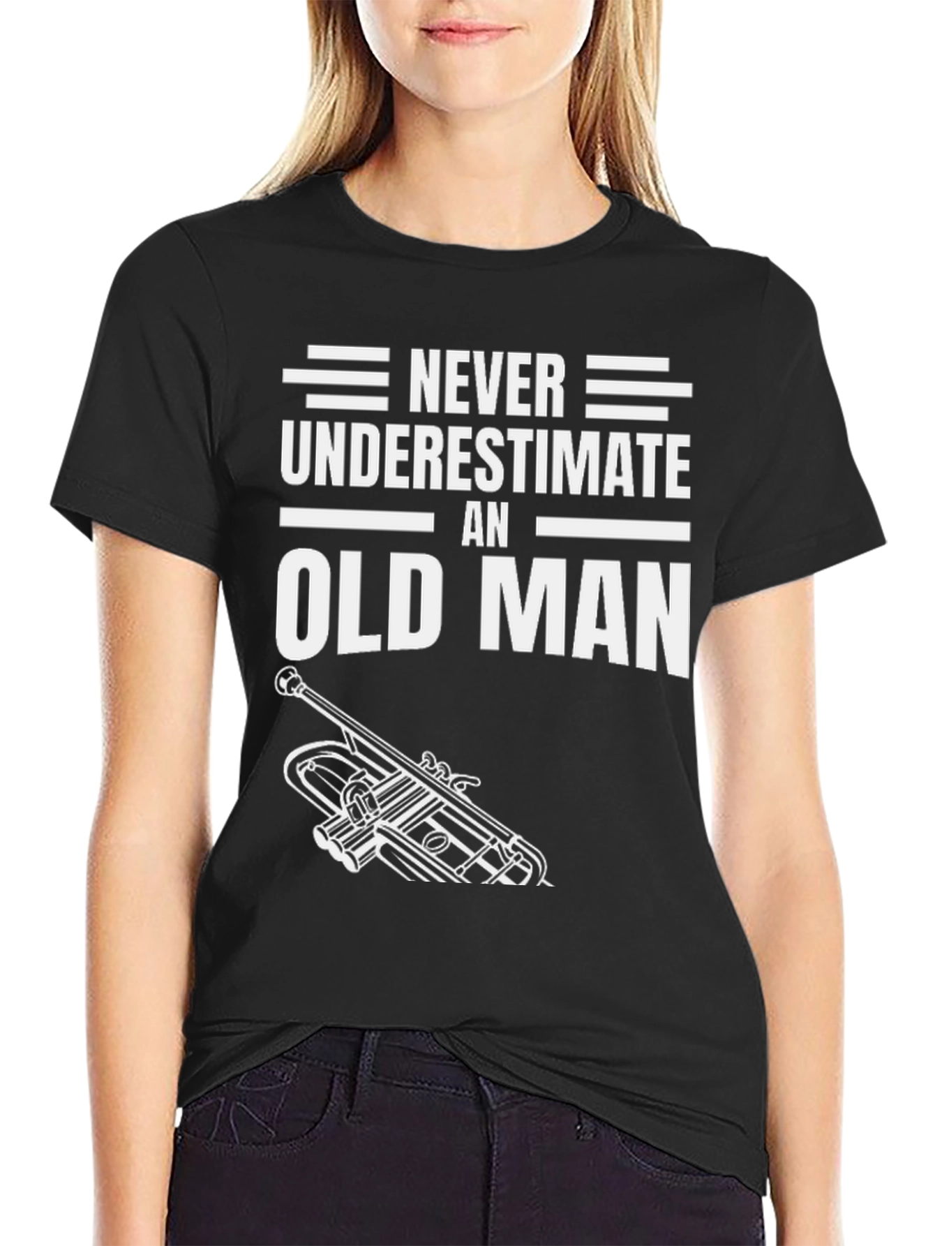 Black Never Underestimate an Old Man Trumpet T-Shirt view 2