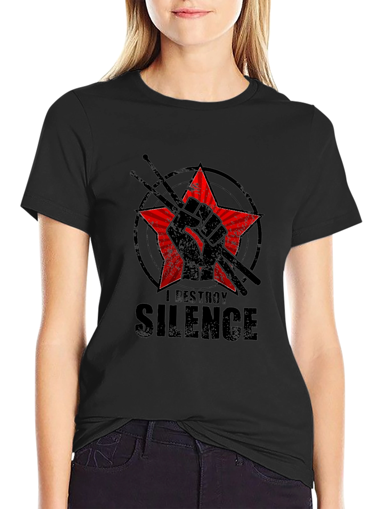 Black I Destroy Silence Graphic Tee view 2