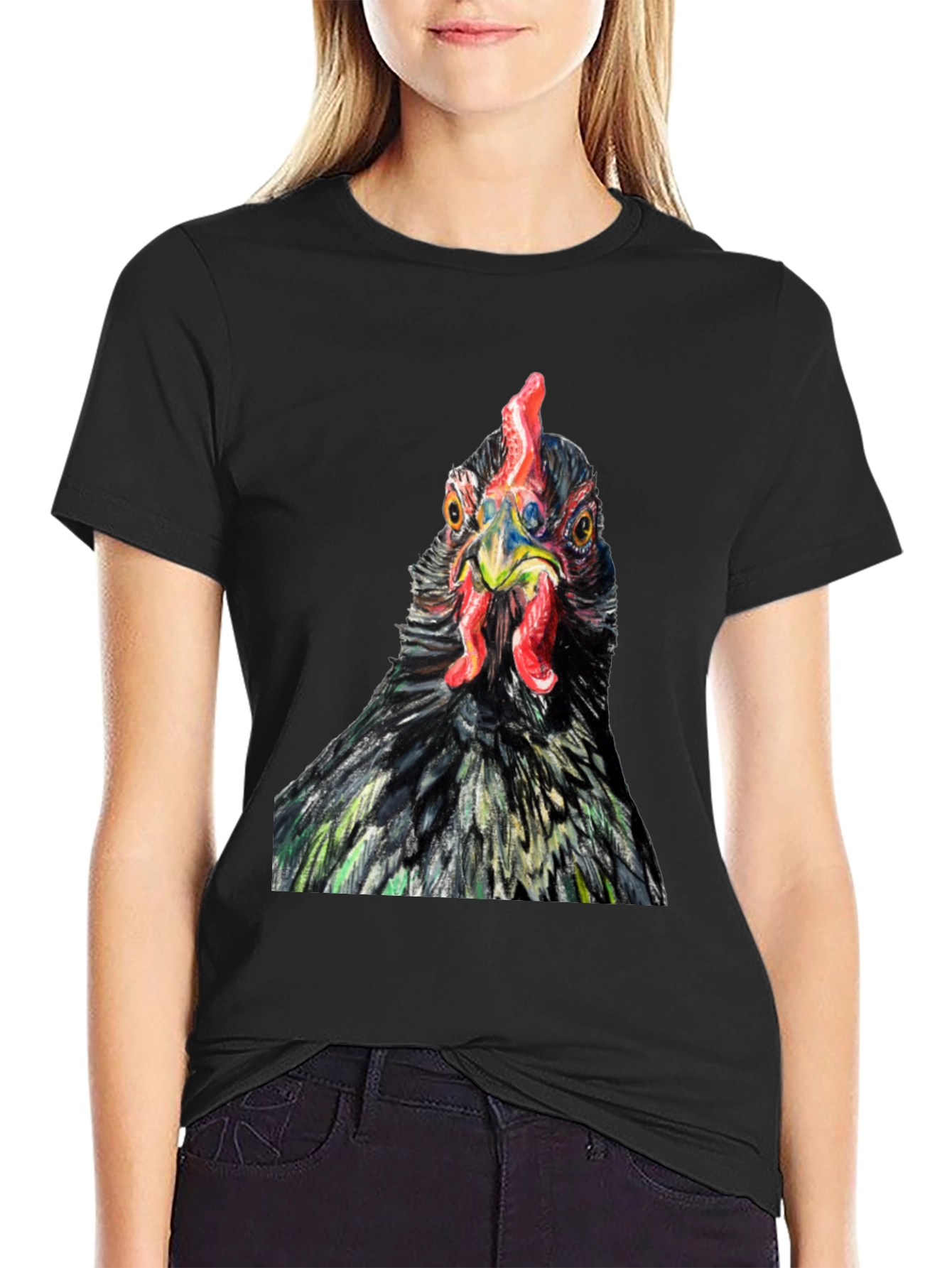 Black Chicken T-Shirt - Quirky Farm Animal Tee view 2