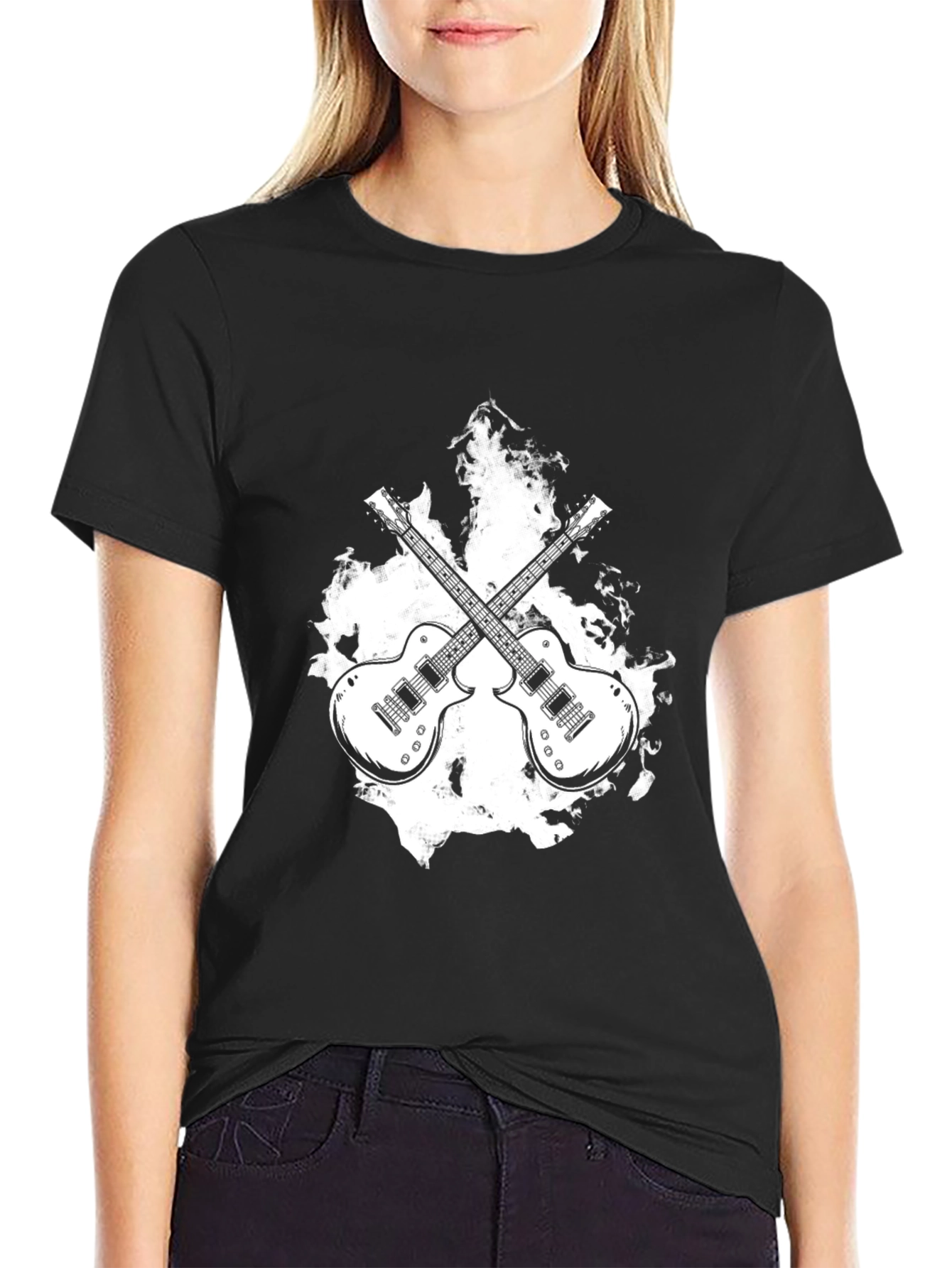 Black Rock On! Guitar Graphic Black T-Shirt view 2