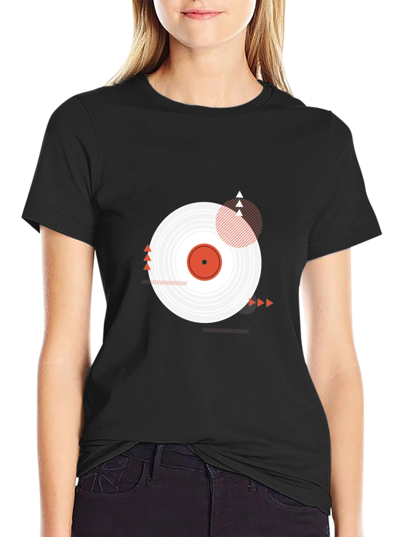 Black Vinyl Record Graphic Tee - Modern Black T-Shirt view 2