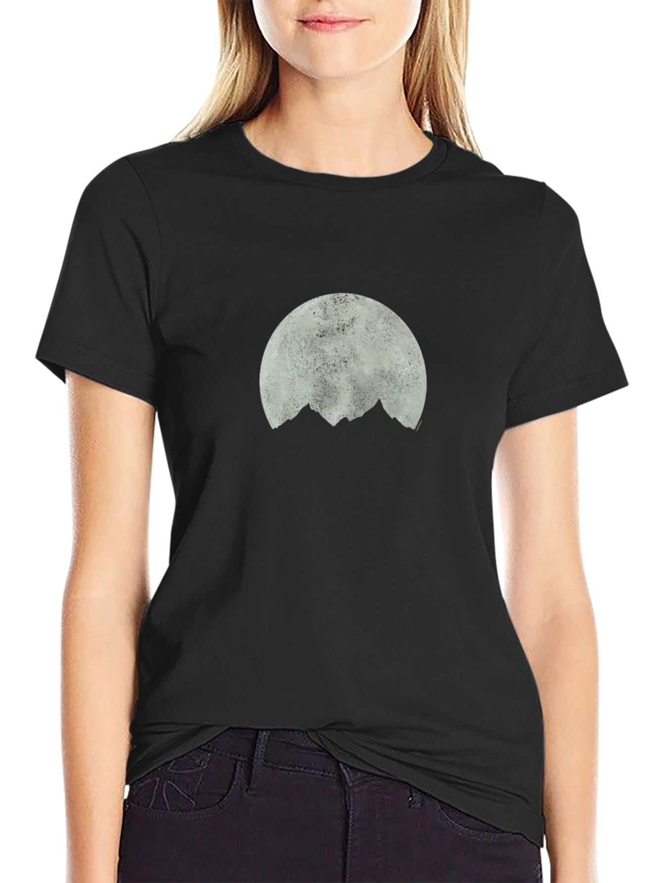 Black Moon Over Mountains Graphic Tee - Black Cotton view 2