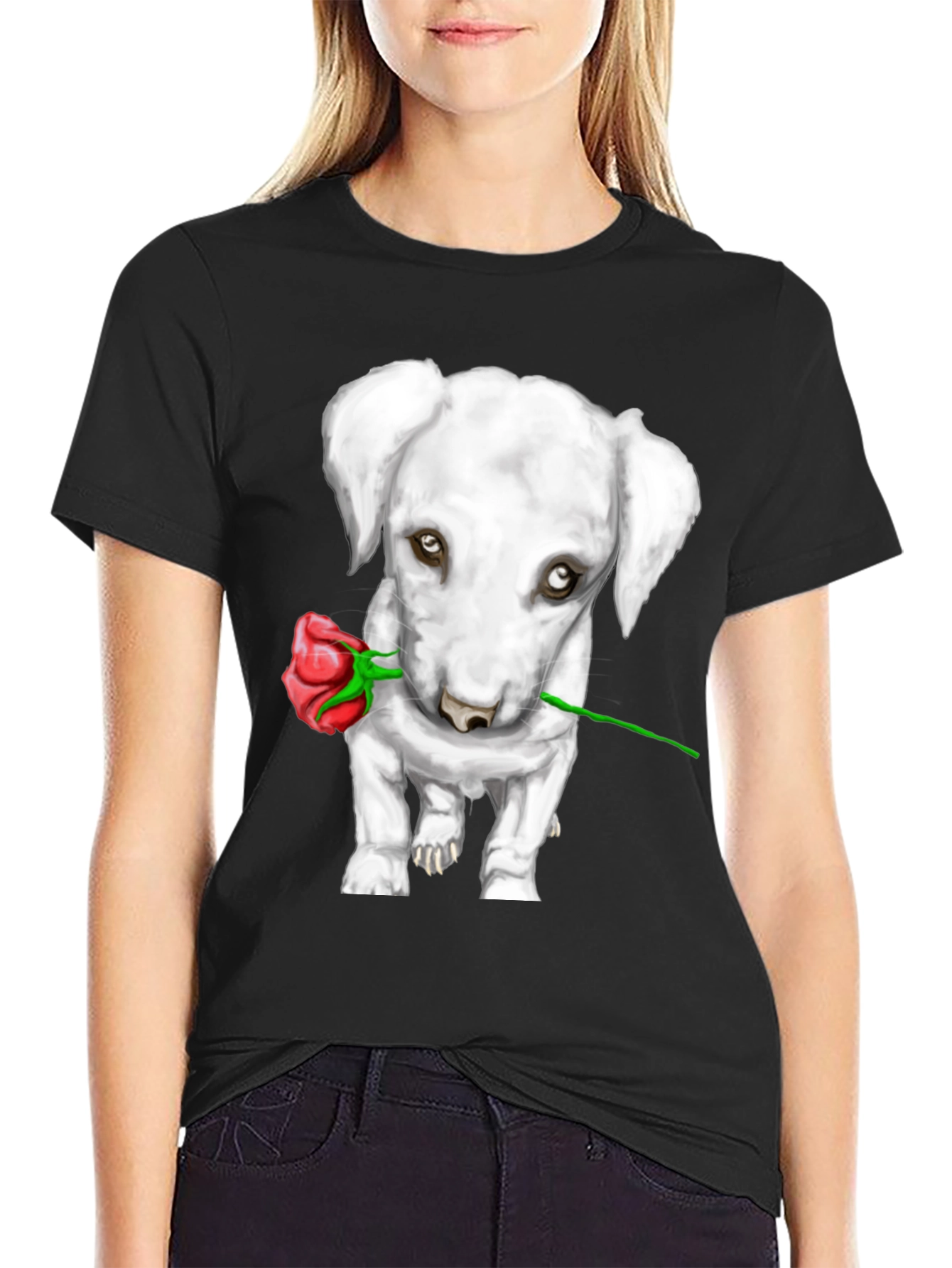 Black Dog with Rose Graphic Tee view 2