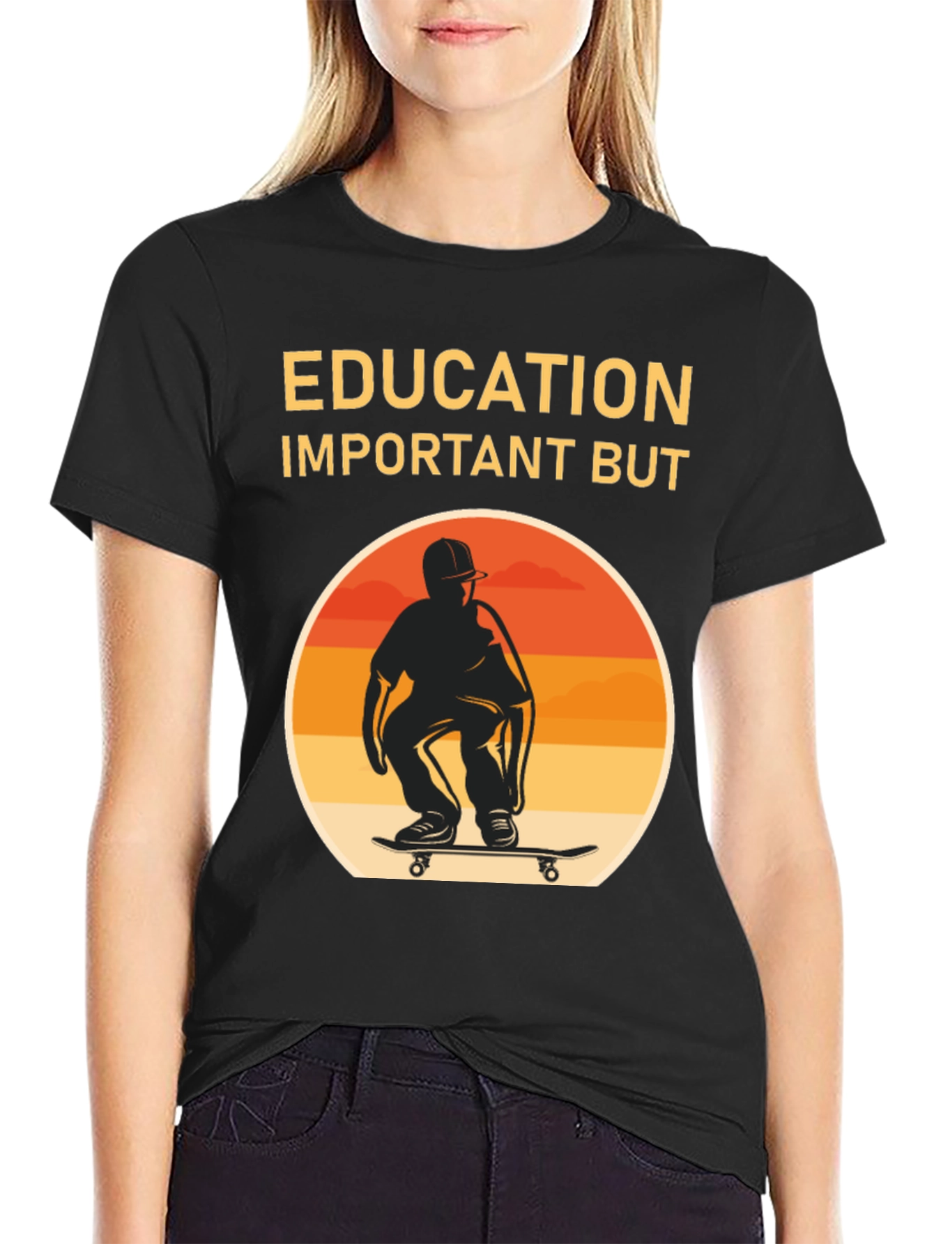Black Education Important Skateboarder Graphic Tee view 2
