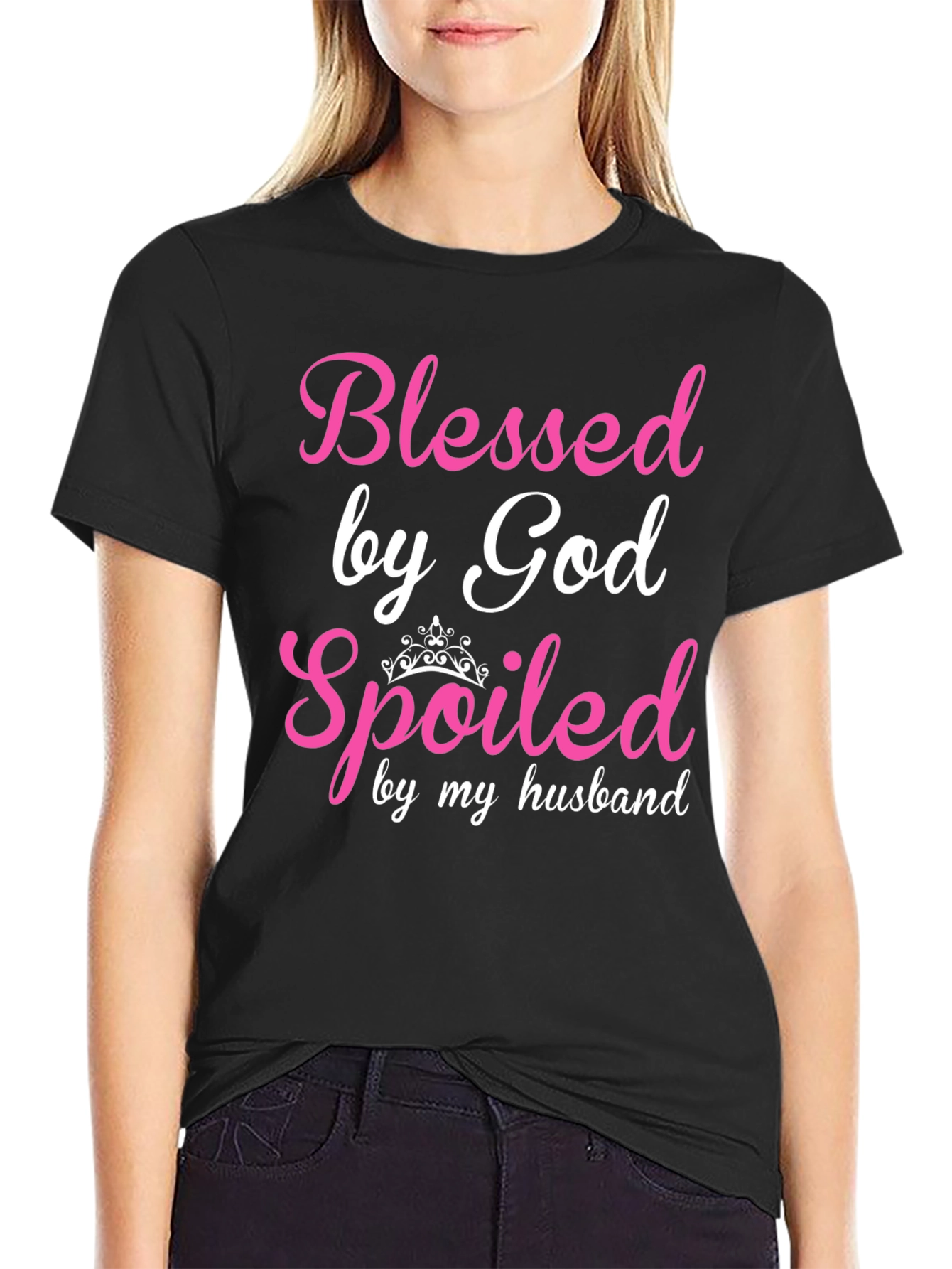 Black Blessed by God Spoiled by Husband T-Shirt view 2