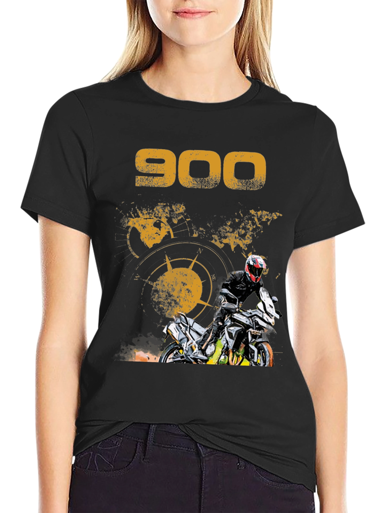 Black 900 Motorcycle Graphic T-Shirt view 2