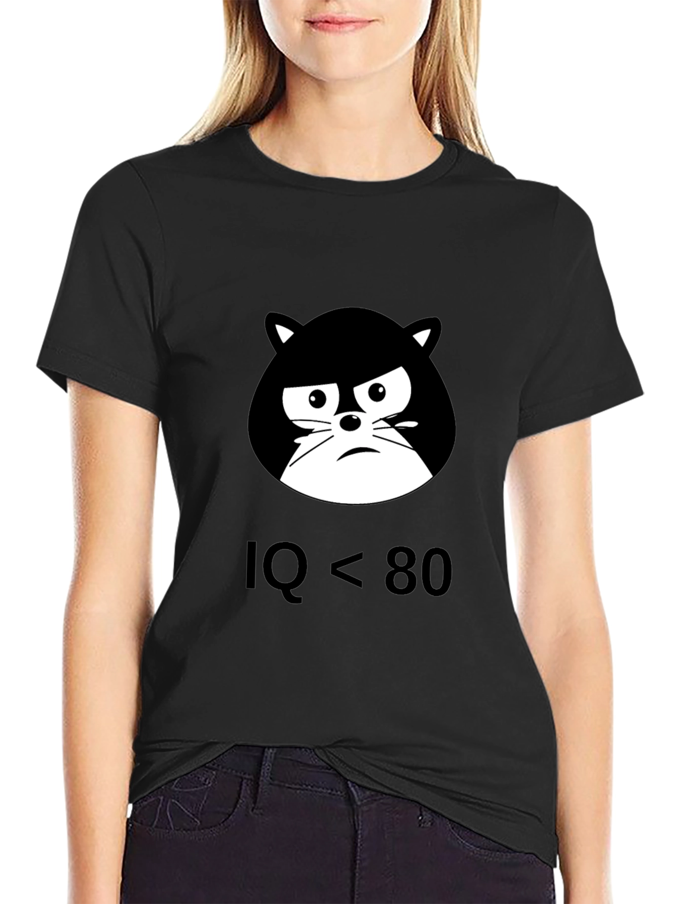 Black IQ < 80 Grumpy Cat T-Shirt - Black view 2