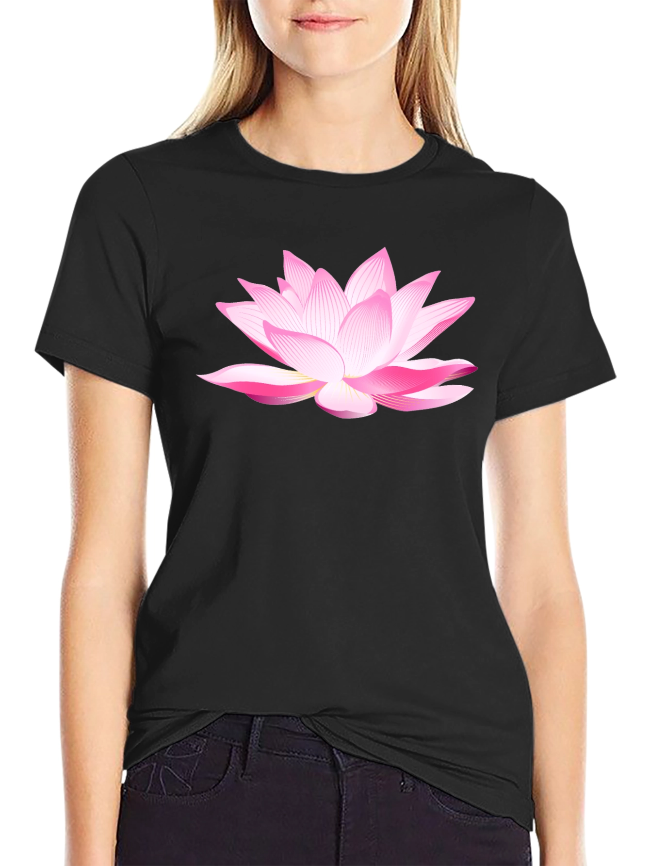 Black Lotus Flower Graphic T-Shirt - Black Cotton Blend view 2