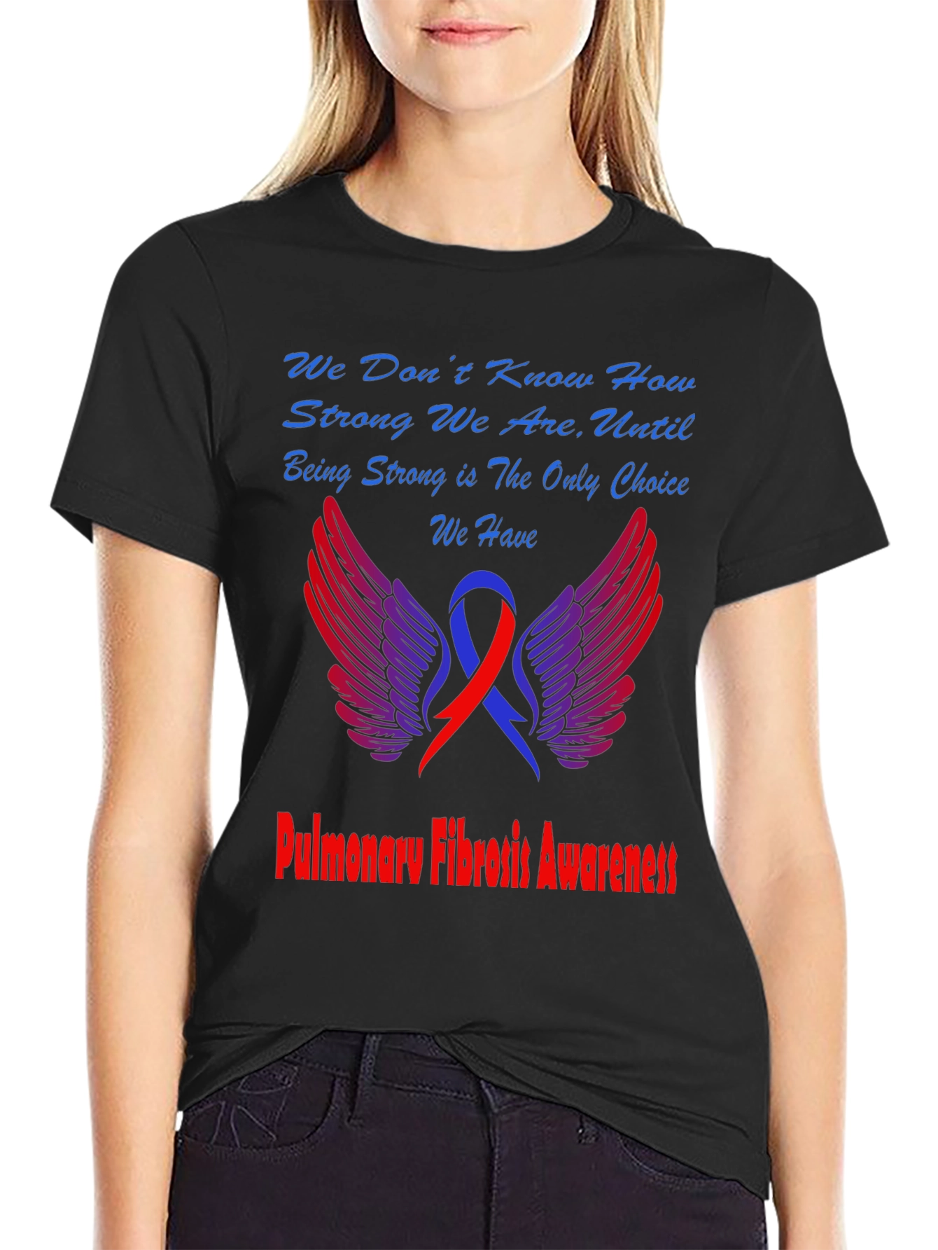 Black Pulmonary Fibrosis Awareness T-Shirt view 2