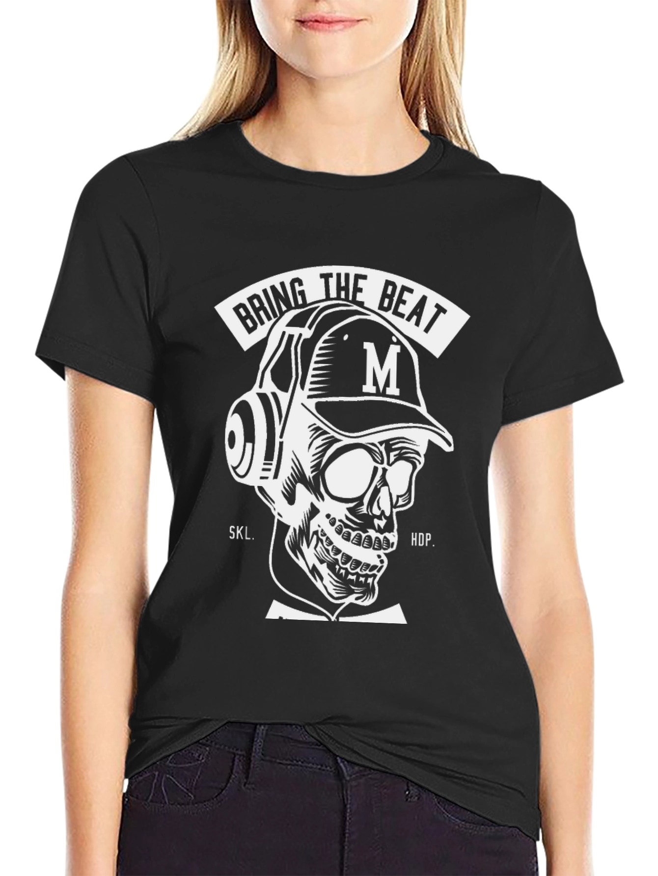 Black Bring the Beat Skull Graphic Tee view 2