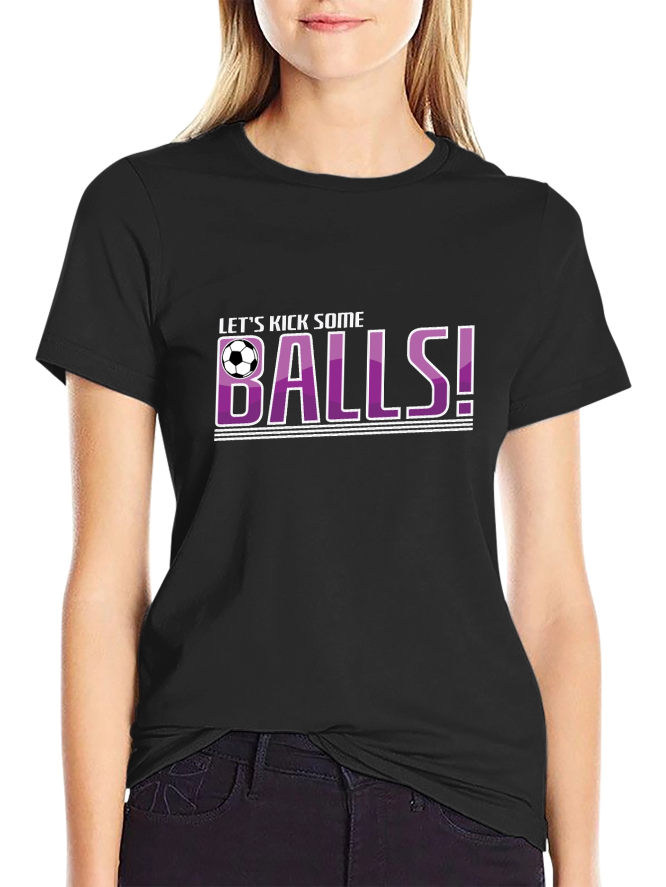 Black Let's Kick Some Balls T-Shirt - Soccer Novelty Tee view 2