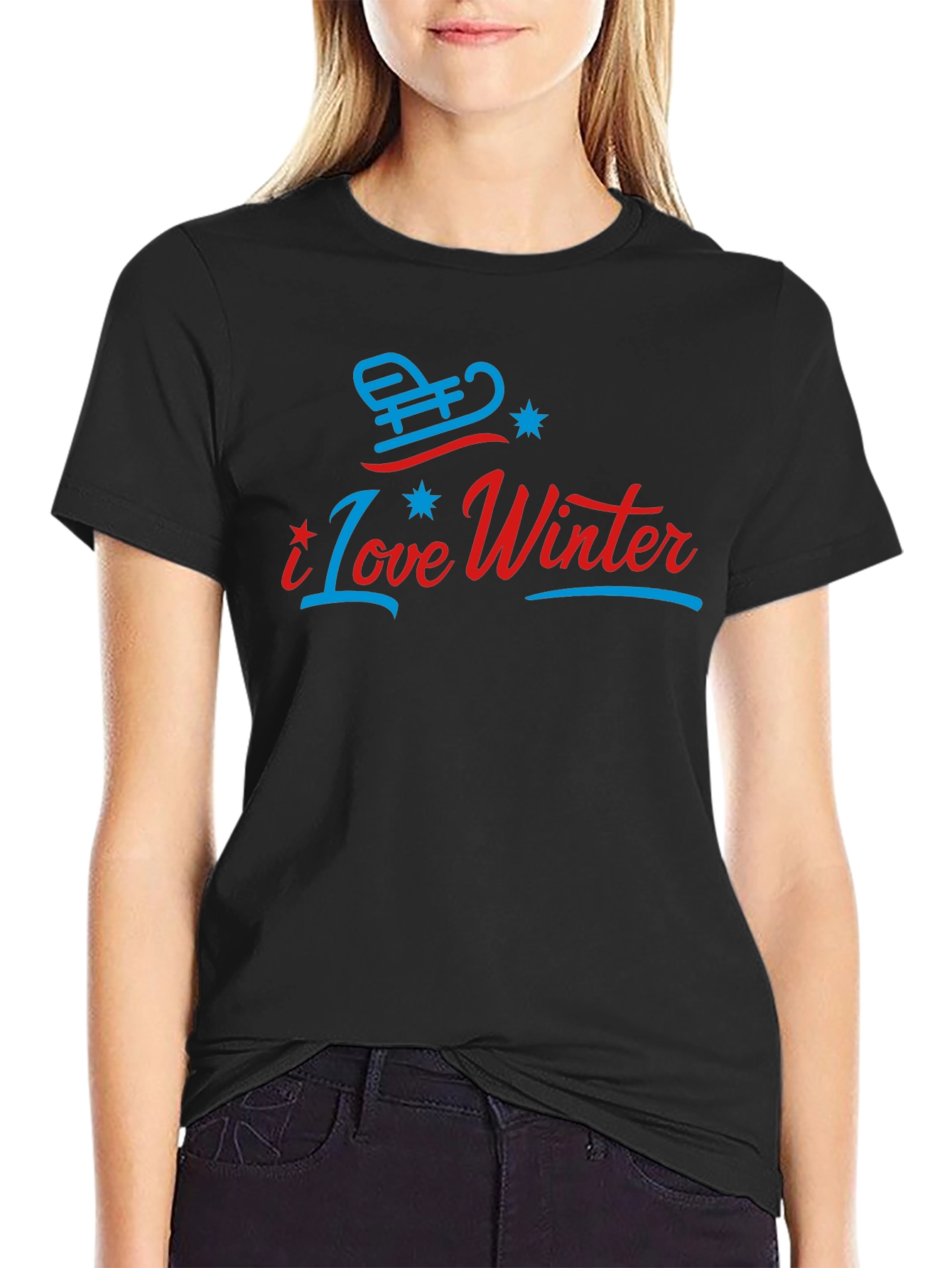 Black I Love Winter Graphic T-Shirt view 2