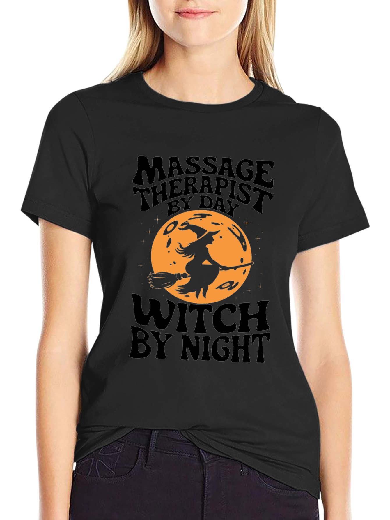 Black Massage Therapist Witch T-Shirt - Halloween Edition view 2