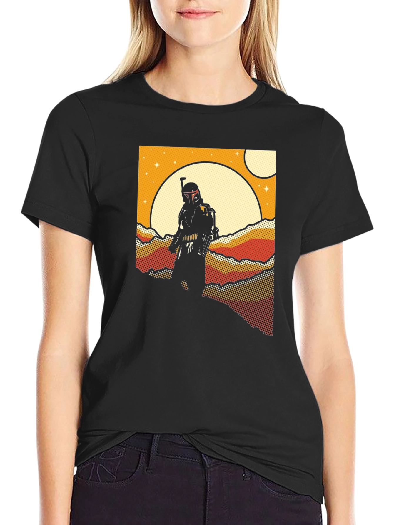 Black Retro Sci-Fi T-Shirt: Bounty Hunter Scene view 2