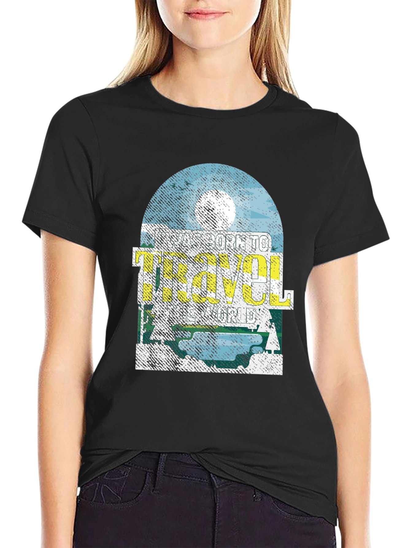 Black Born to Travel Worlds T-Shirt view 2