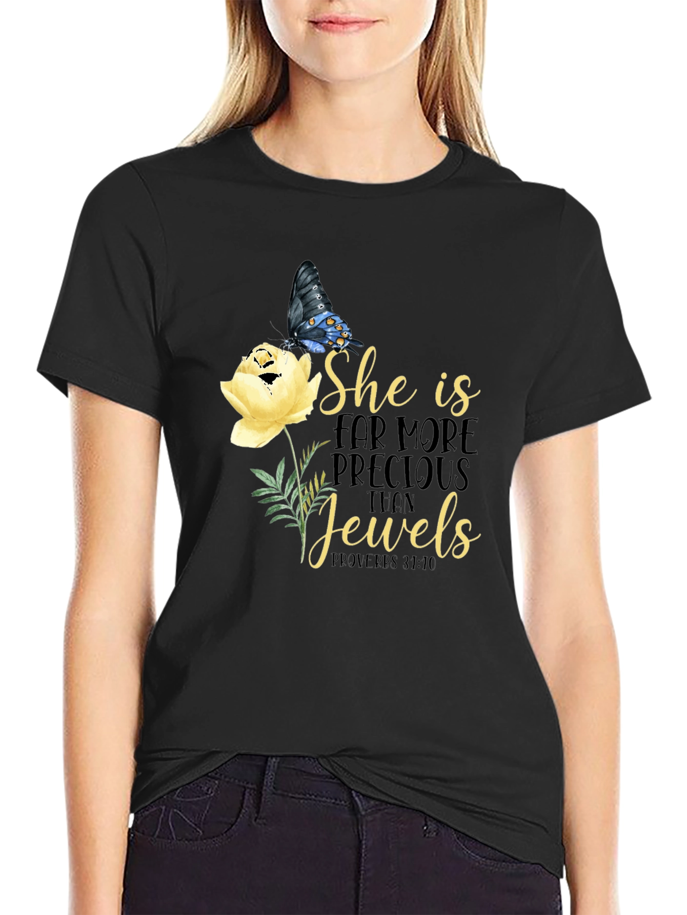 Black She is More Precious Than Jewels T-Shirt view 2