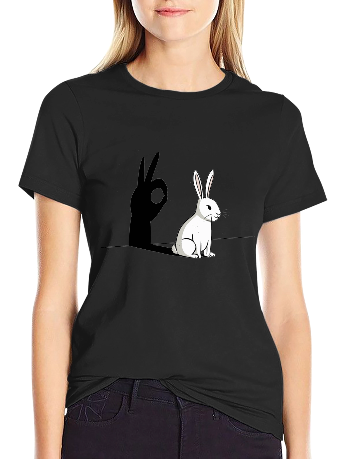 Black Rabbit Shadow Hand Sign Graphic Tee view 2
