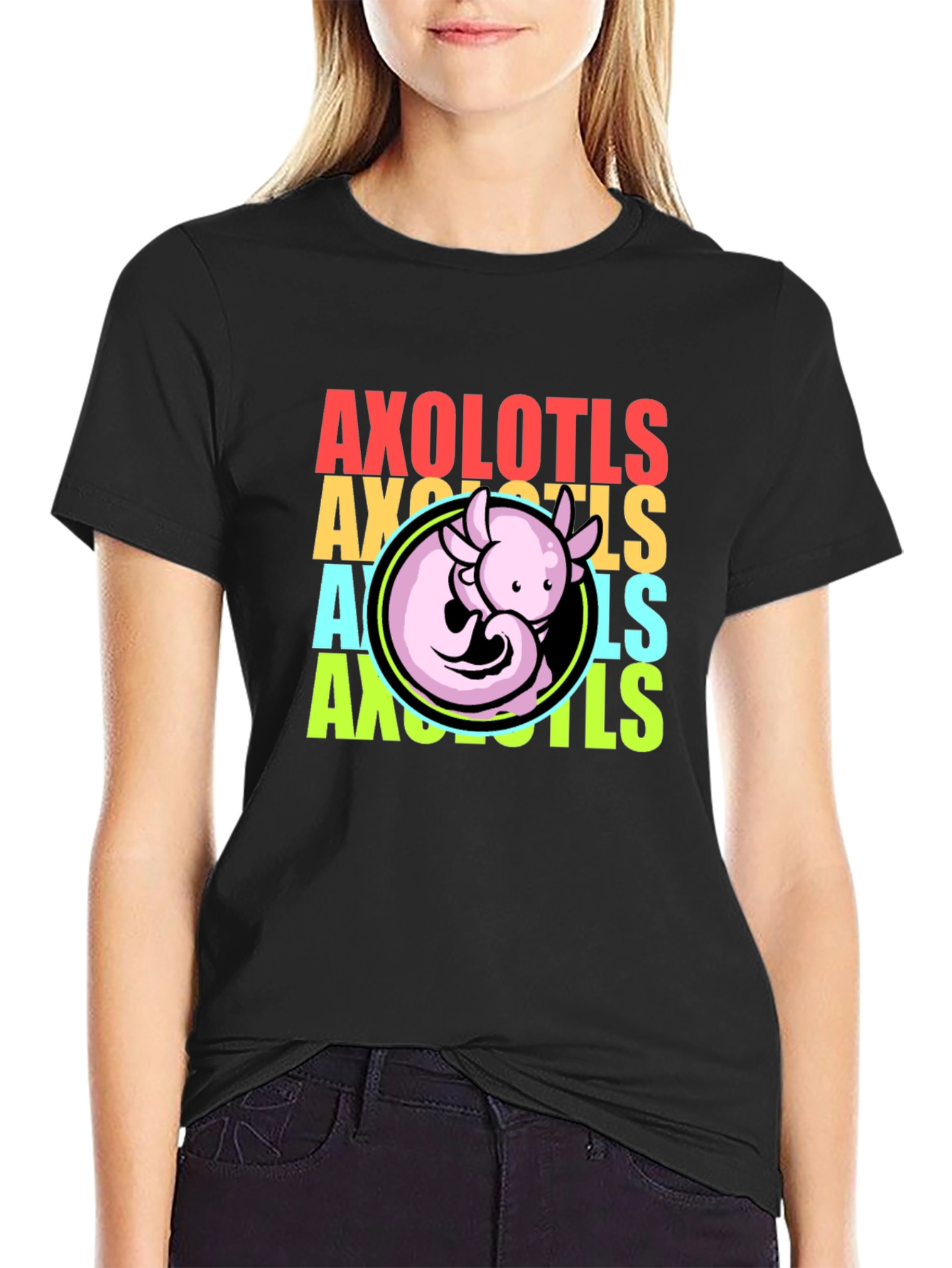 Black Axolotls Graphic Tee - Cool Amphibian T-Shirt view 2