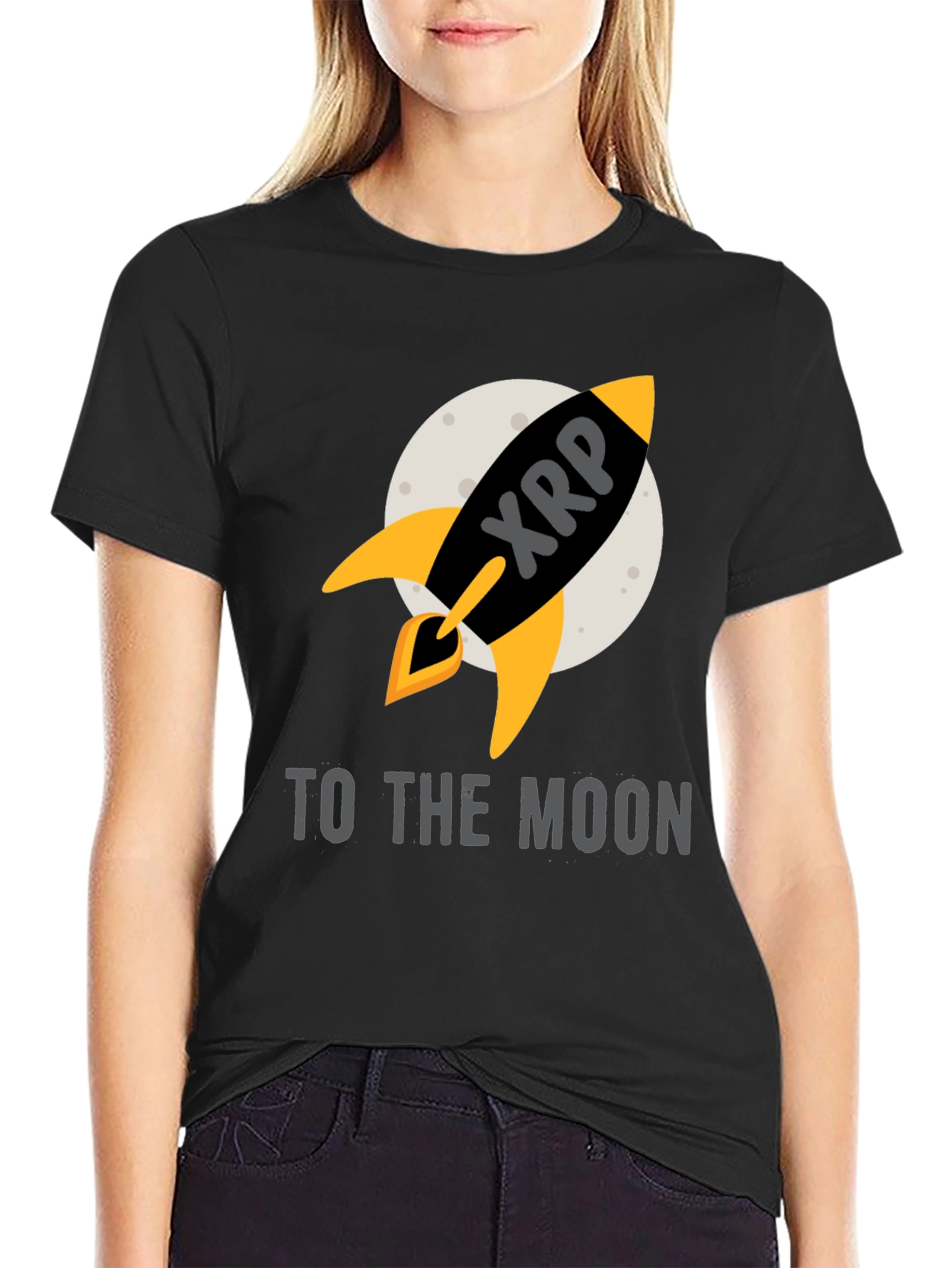 Black XRP Rocket to the Moon T-Shirt view 2