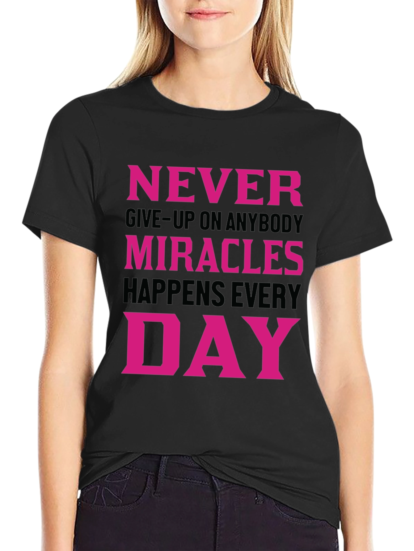 Black Inspirational Miracles Happen Everyday T-Shirt view 2