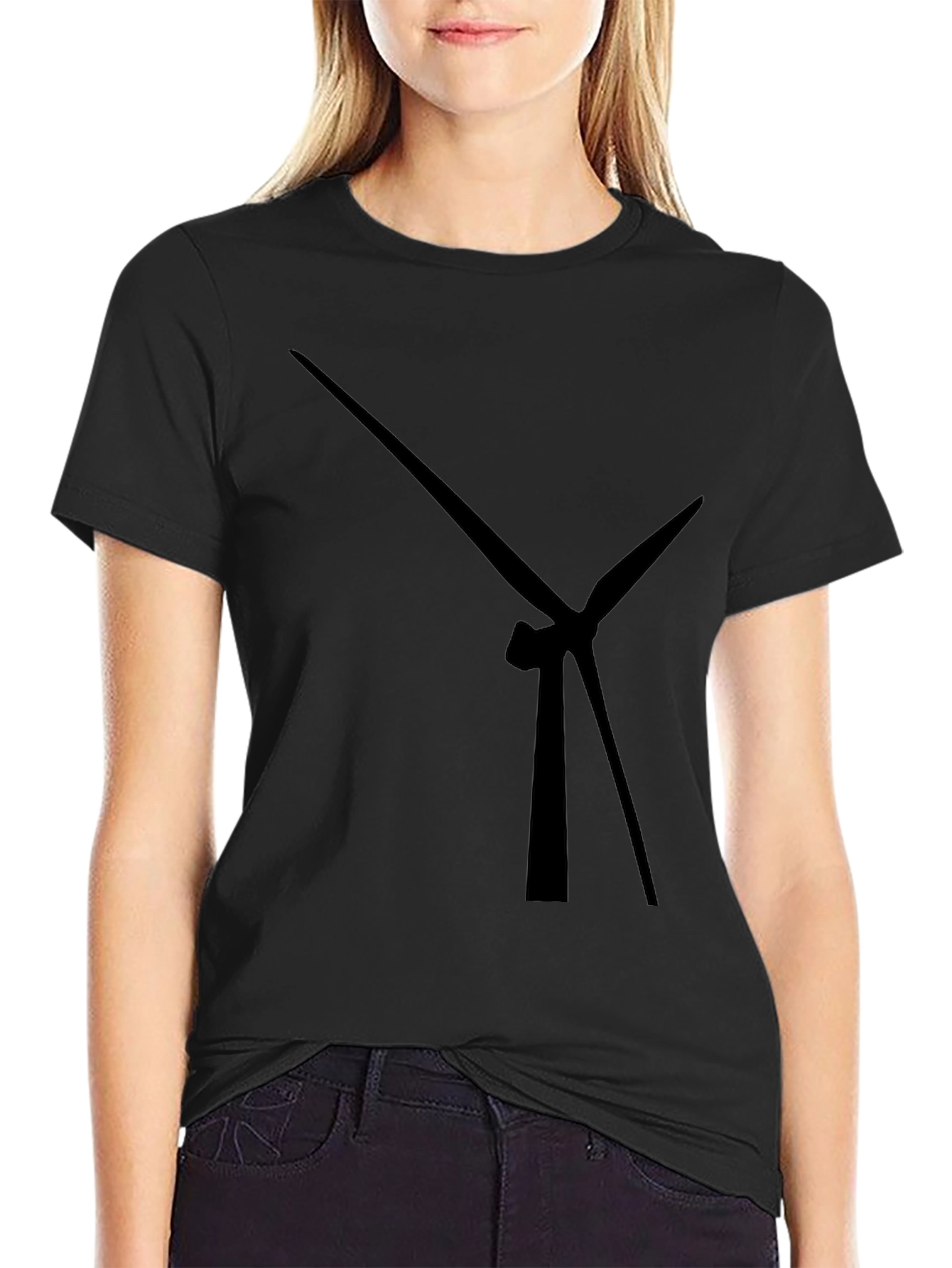 Black Modern Wind Turbine Graphic Black T-Shirt view 2