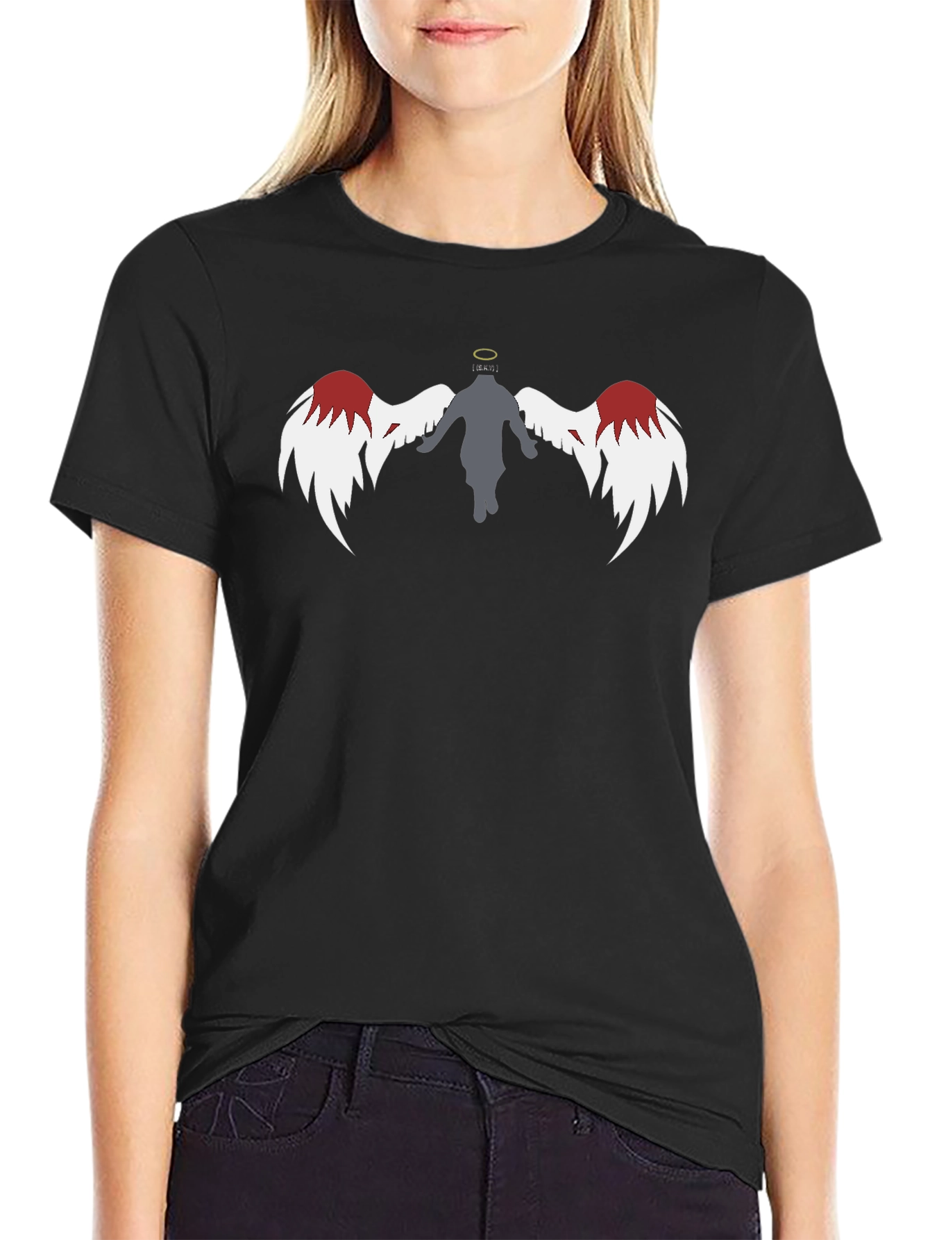 Black Angel Wings Graphic Print Black T-Shirt view 2