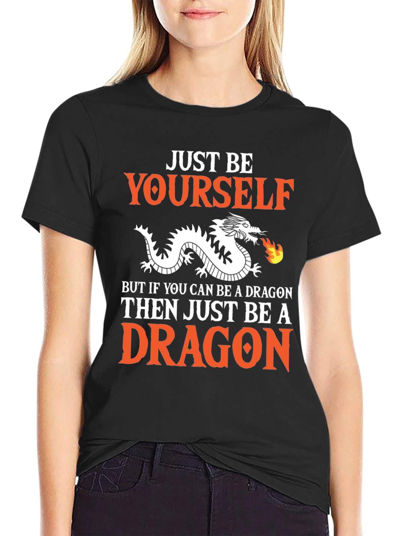 Black Just Be Yourself Dragon Graphic T-Shirt view 2