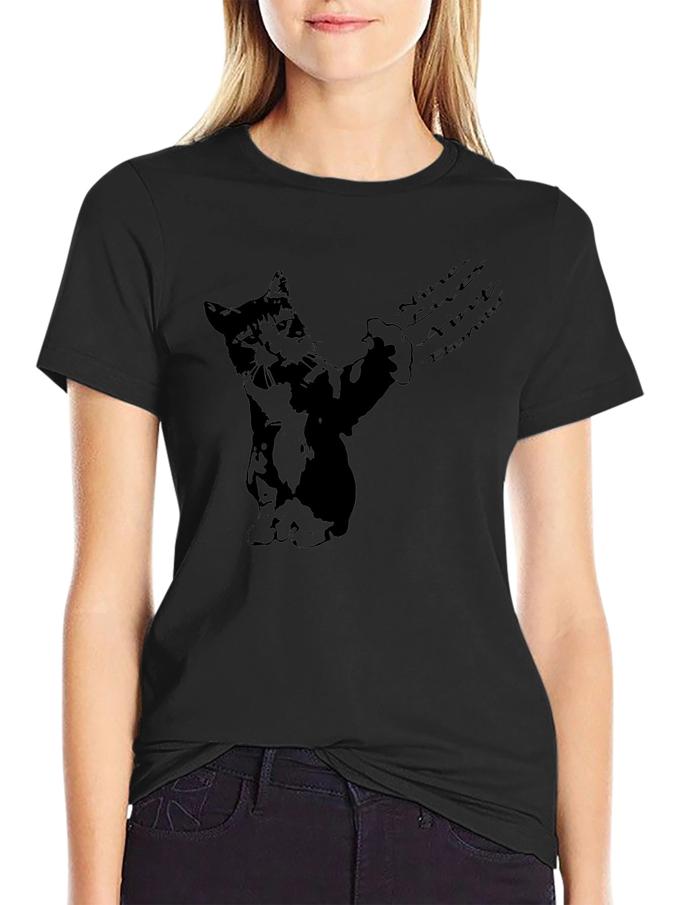 Black Nine Lives Cat Graphic T-Shirt view 2