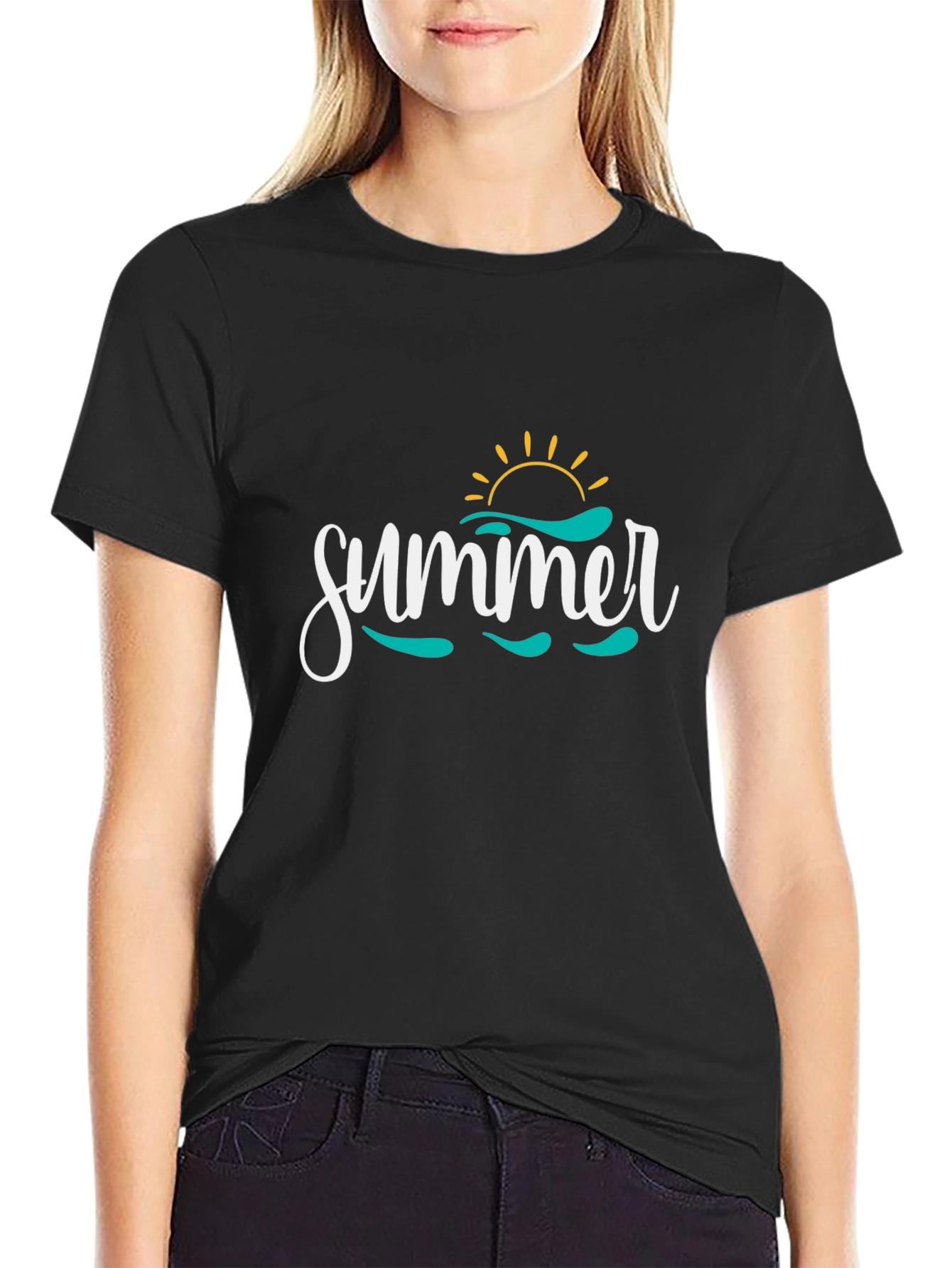 Black Summer Graphic Tee - Black Cotton Blend view 2