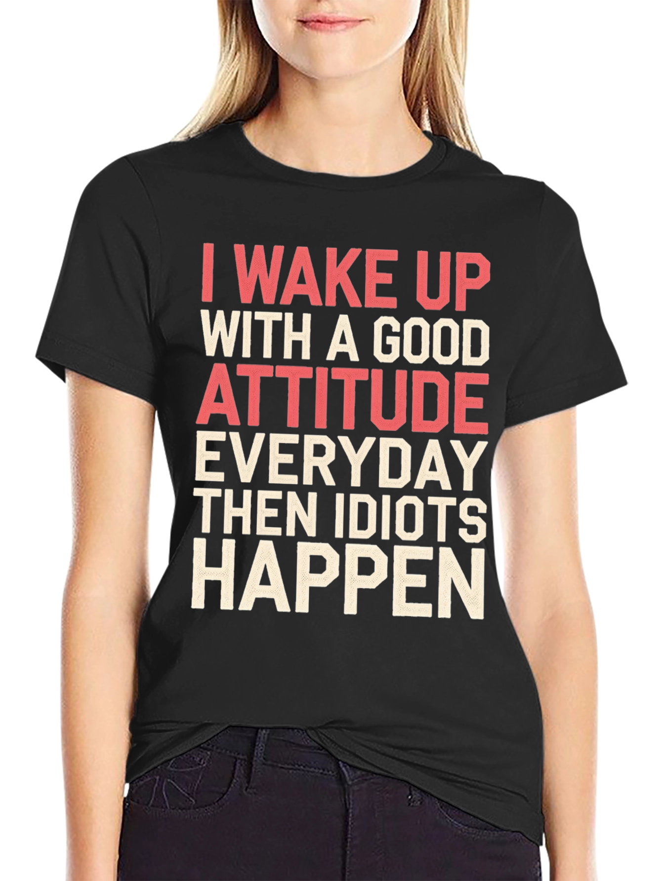 Black Funny Attitude T-Shirt - I Wake Up With A Good Attitude view 2