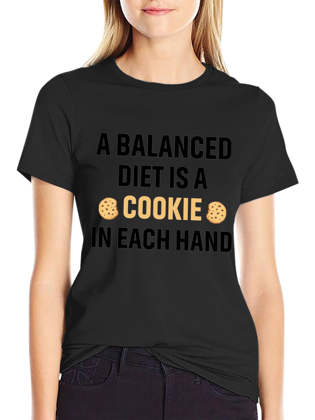 Black Balanced Diet Cookie T-Shirt: Funny Foodie Tee view 2