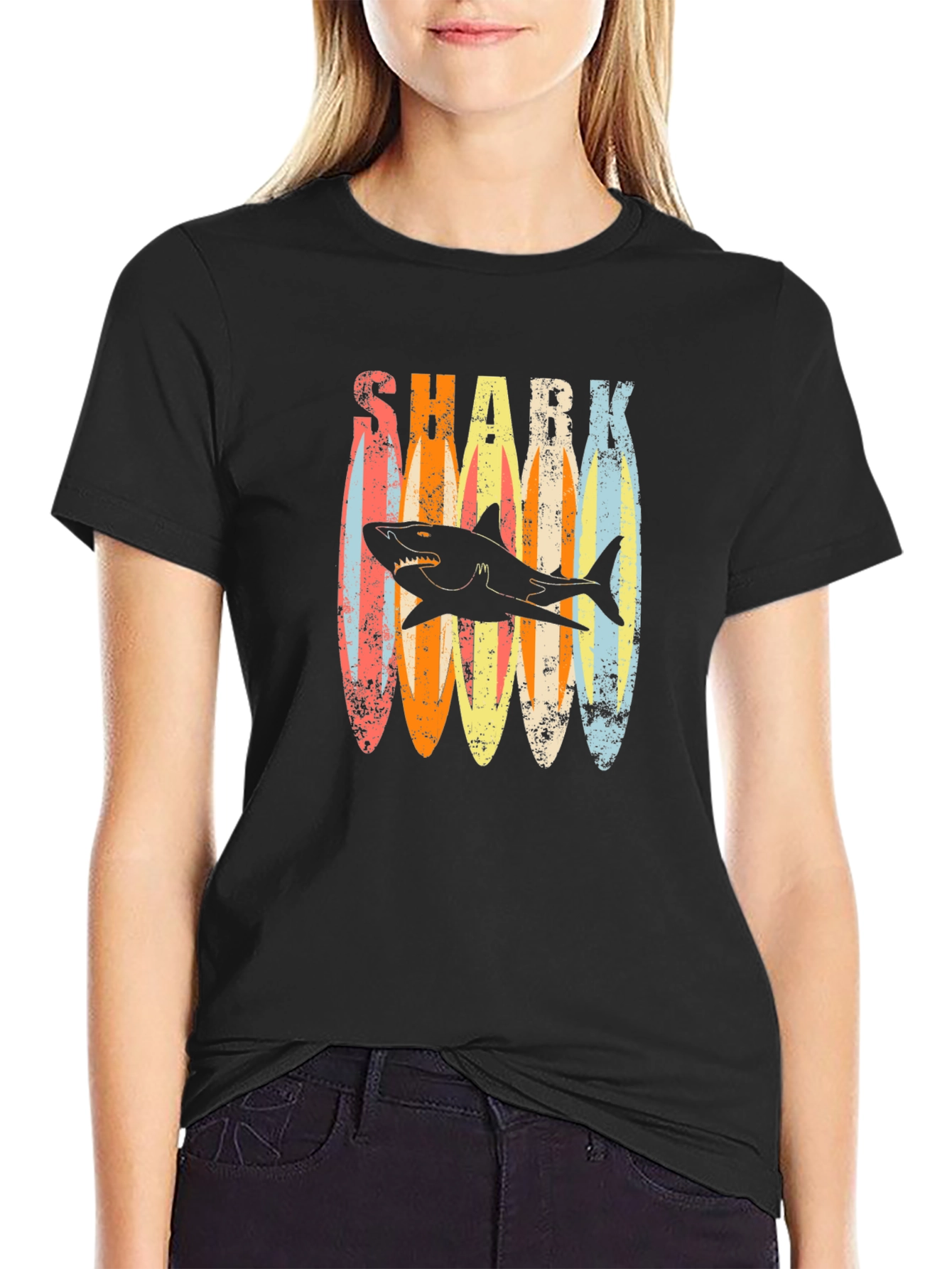 Retro Shark Surfboard T-Shirt - Casual Graphic Tee - 2