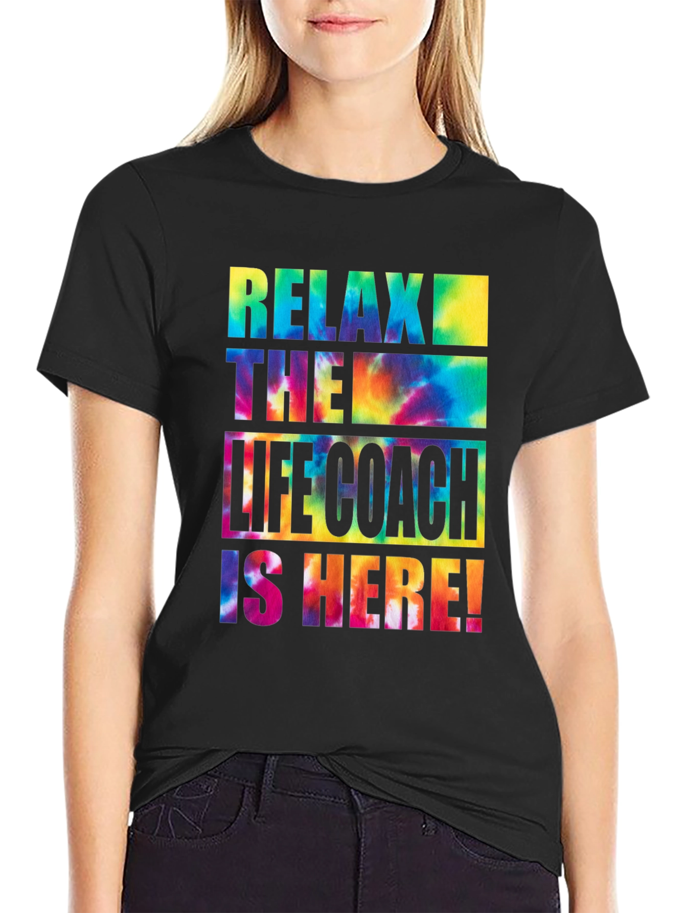 Black Relax Life Coach T-Shirt - Tie Dye Style view 2