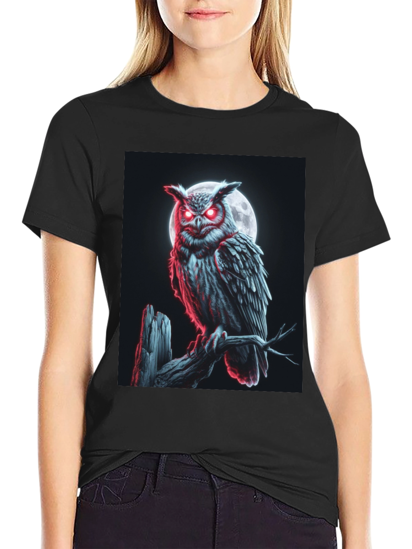 Black Men's Owl Graphic T-Shirt - Moonlit Perch Design view 2