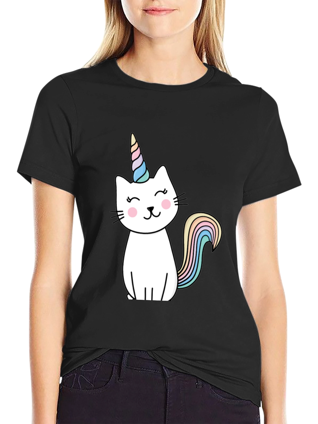 Black Unicat T-Shirt - Black, Cotton Blend, Cute Design view 2