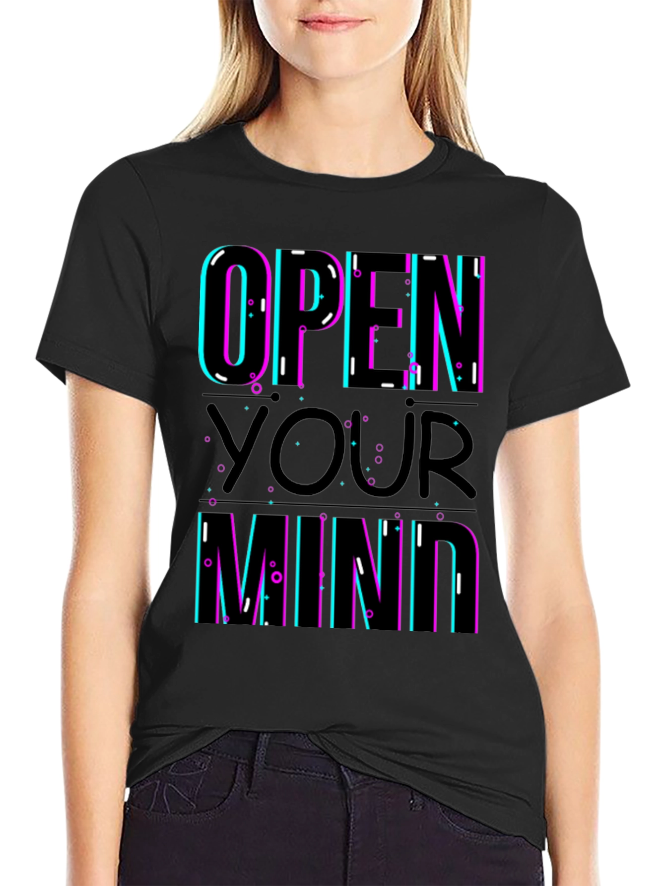 Black Open Your Mind Graphic T-Shirt - Trendy Design view 2