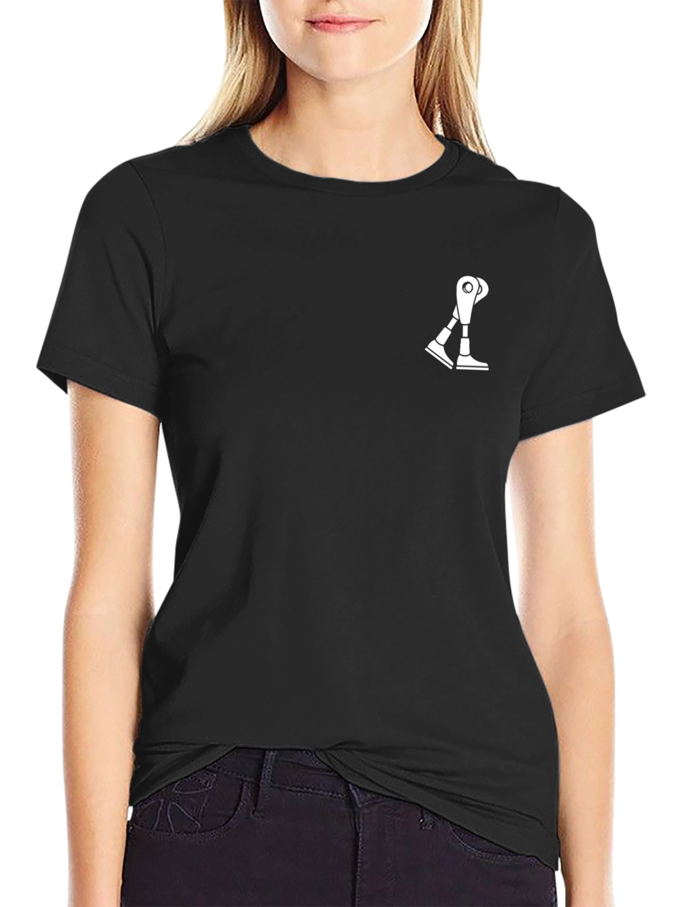 Black Modern Black Tee with Robotic Leg Graphic view 2