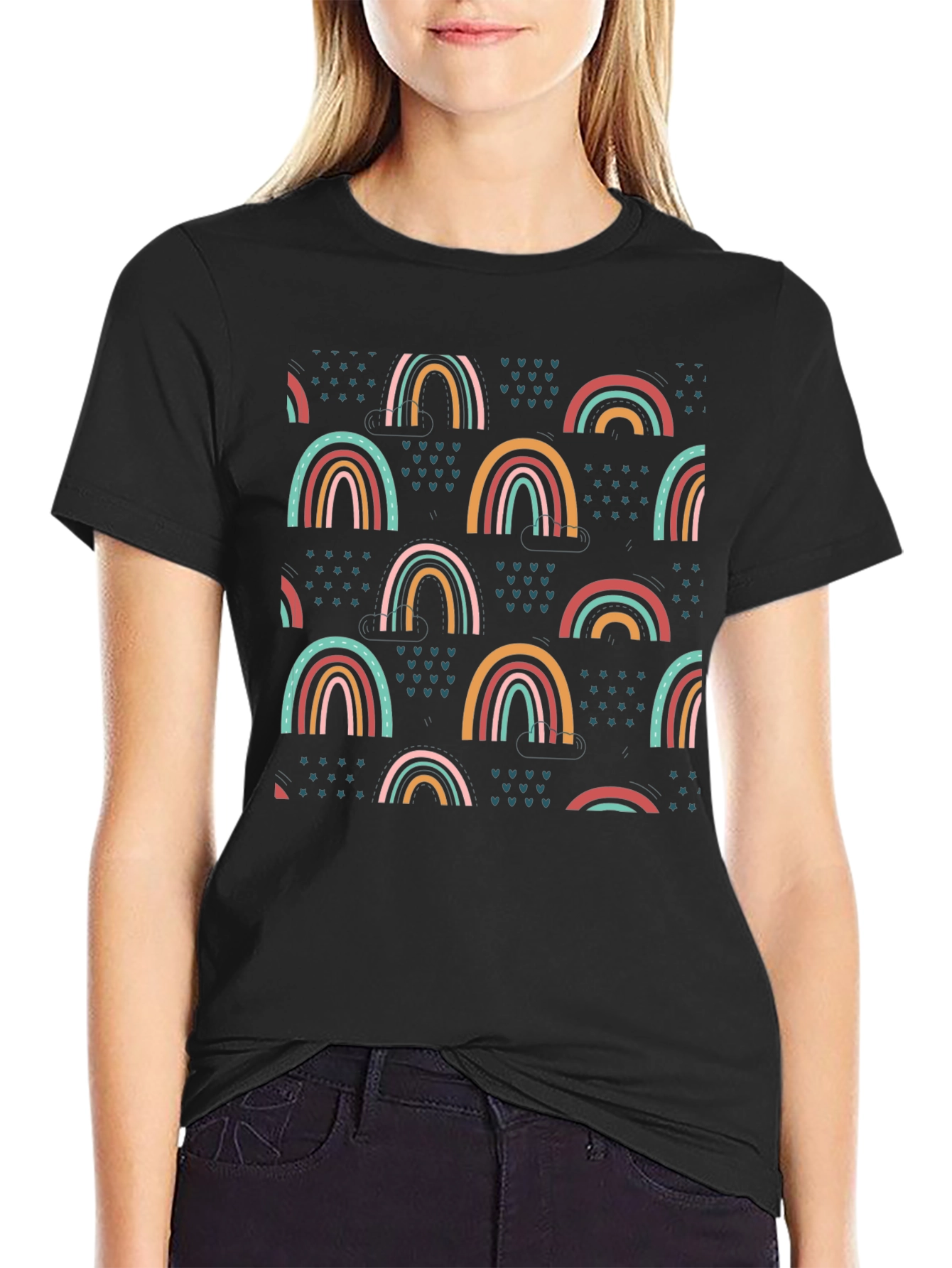 Black Rainbow Pattern Black T-Shirt view 2