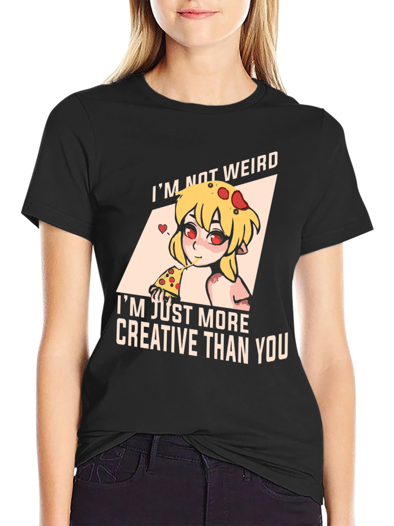 Black Creative Weirdo Pizza Lover Tee view 2